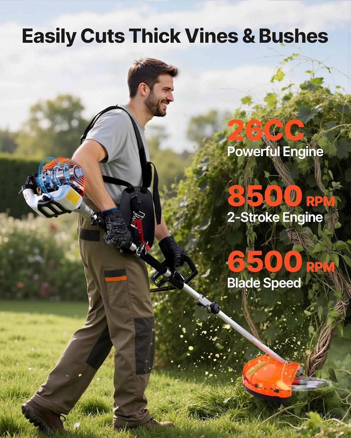 imageVEVOR 5in1 26cc 2 Cycle Gas Powered Dual Sided Hedge Trimmer Weed Eater String Trimmer Edger Pole Saw Chainsaw Pruner with EPA CE and EMC Certification26cc 4in1 Gas Hedge Trimmer  String Trimmer  Brush Cutter  Edger