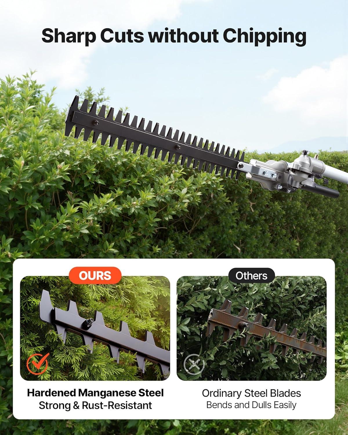 imageVEVOR 5in1 26cc 2 Cycle Gas Powered Dual Sided Hedge Trimmer Weed Eater String Trimmer Edger Pole Saw Chainsaw Pruner with EPA CE and EMC Certification26cc 4in1 Gas Hedge Trimmer  String Trimmer  Brush Cutter  Edger