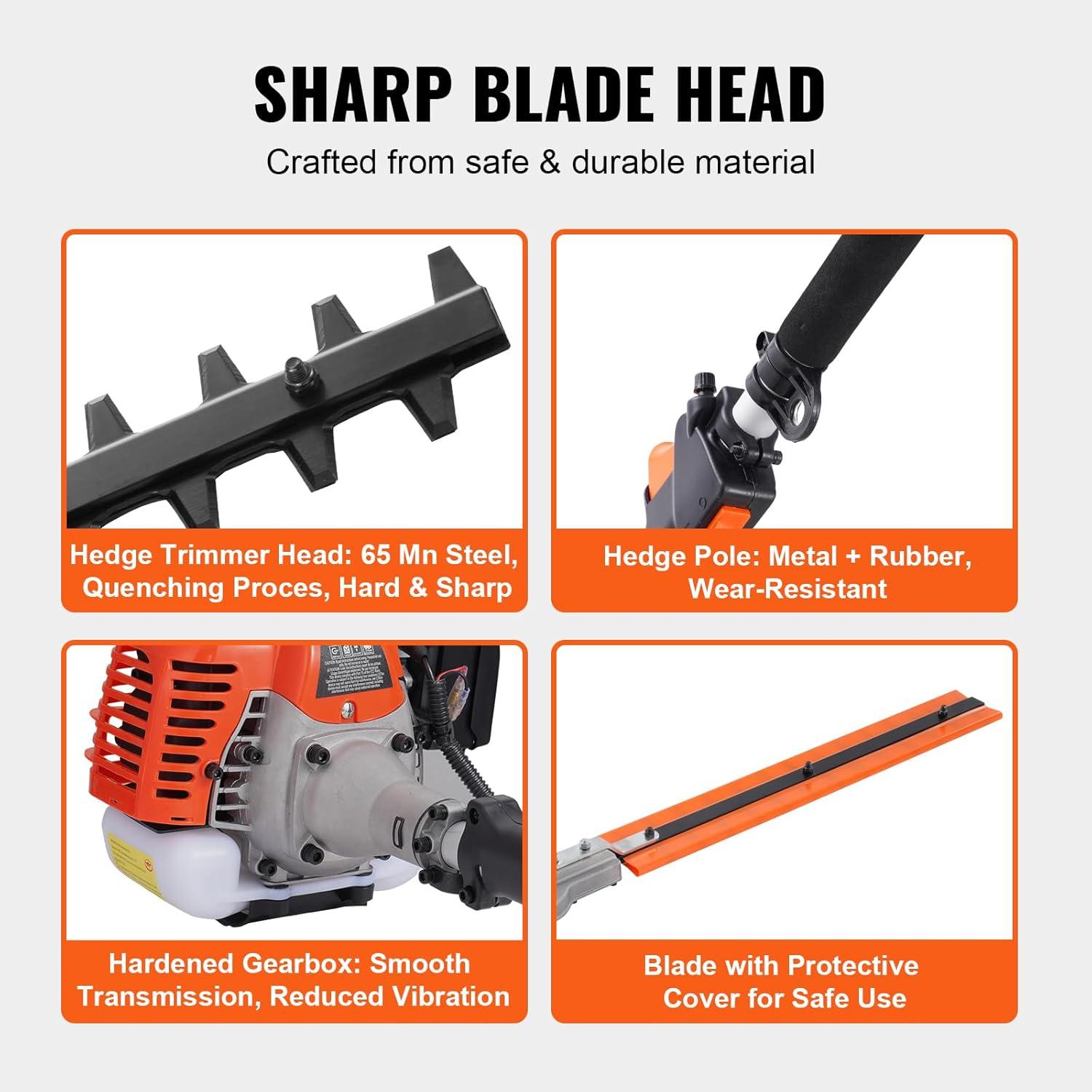 imageVEVOR 5in1 26cc 2 Cycle Gas Powered Dual Sided Hedge Trimmer Weed Eater String Trimmer Edger Pole Saw Chainsaw Pruner with EPA CE and EMC Certification33cc 5in1 Gas Hedge Trimmer  Weed Eater  String Trimmer  Brush Cutter  Edger  Pole Saw Chainsaw Pruner