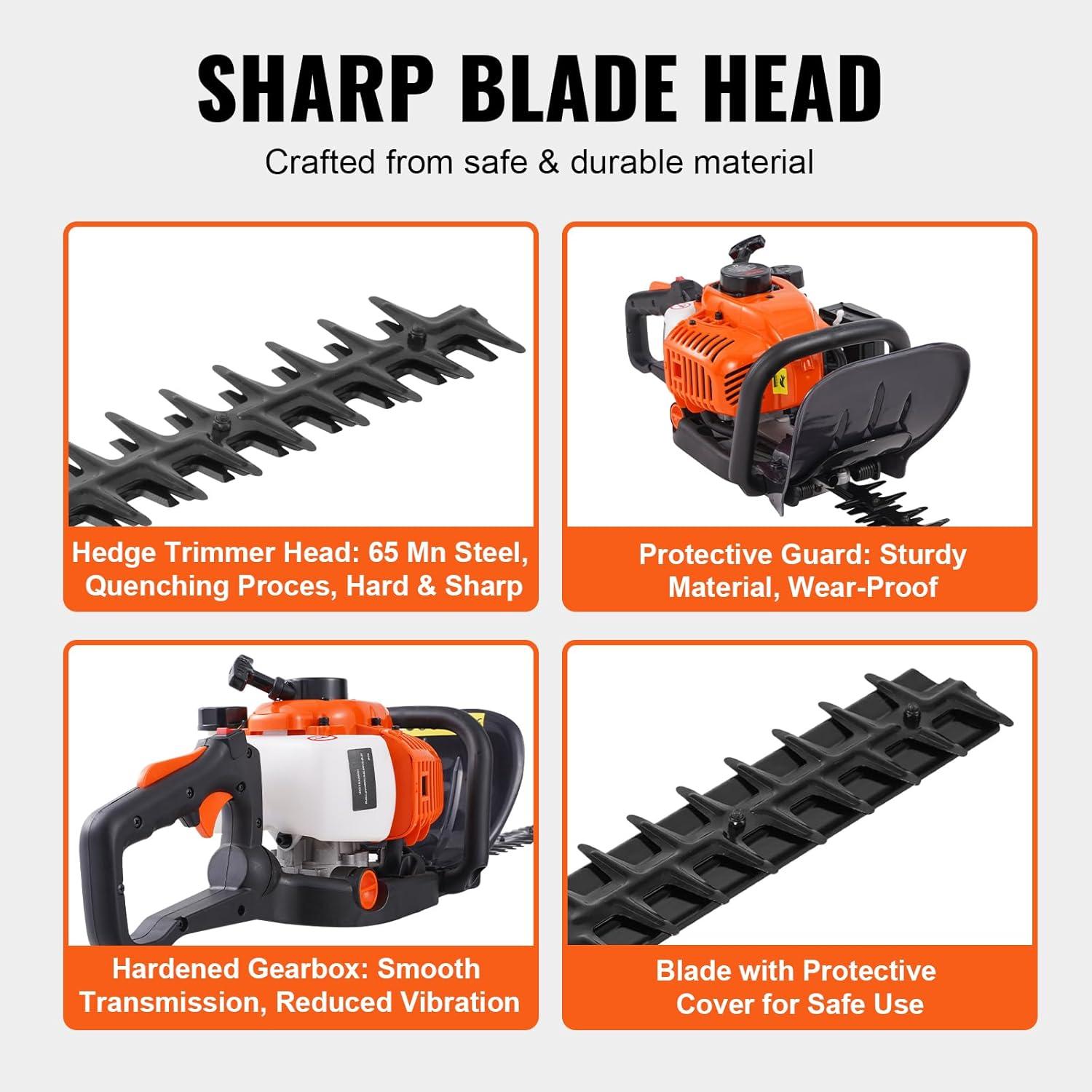 imageVEVOR 5in1 26cc 2 Cycle Gas Powered Dual Sided Hedge Trimmer Weed Eater String Trimmer Edger Pole Saw Chainsaw Pruner with EPA CE and EMC Certification26cc 2 Stroke Gas Hedge Trimmer