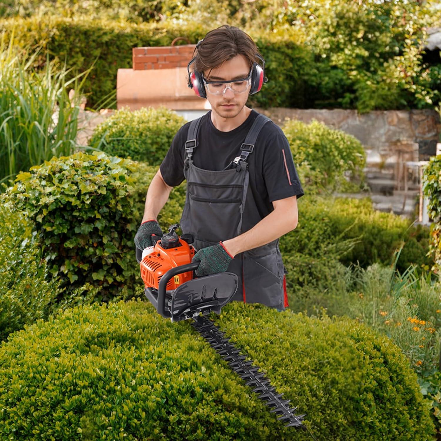 imageVEVOR 5in1 26cc 2 Cycle Gas Powered Dual Sided Hedge Trimmer Weed Eater String Trimmer Edger Pole Saw Chainsaw Pruner with EPA CE and EMC Certification26cc 2 Stroke Gas Hedge Trimmer