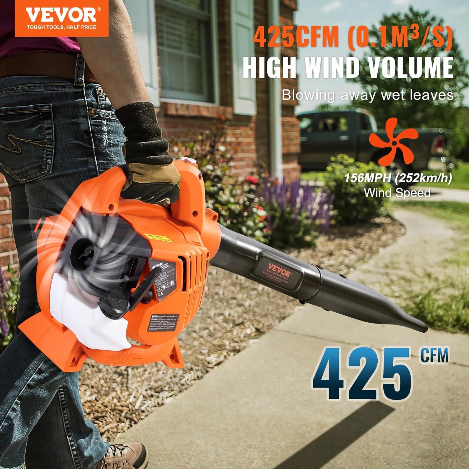 imageVEVOR 63CC Backpack Leaf Blower Gas Powered 189L Tank Delivers 1110CFM ampamp 220MPH Perfect for Garden Maintenance Clearing Leaves ampamp Snow26CC Handheld