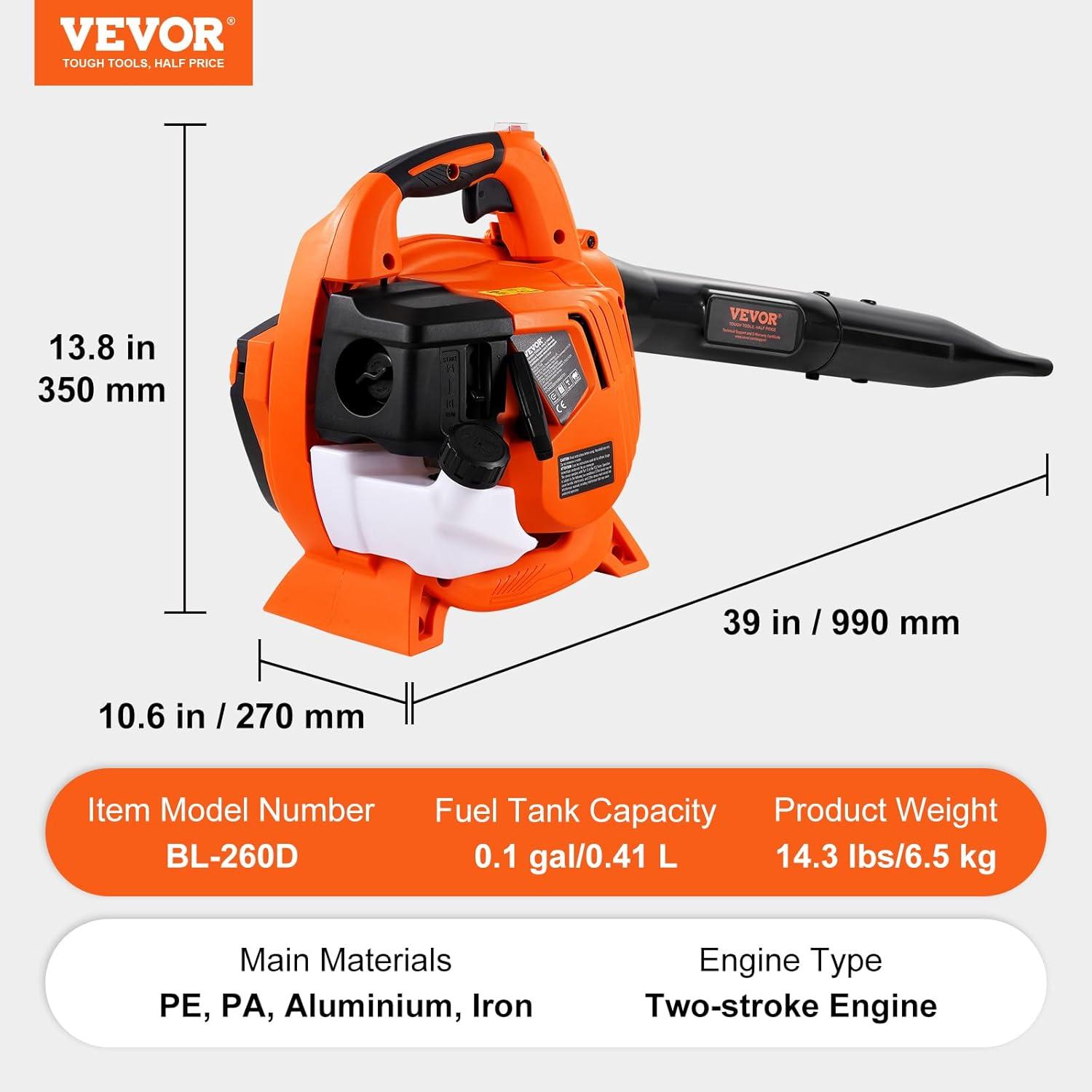 imageVEVOR 63CC Backpack Leaf Blower Gas Powered 189L Tank Delivers 1110CFM ampamp 220MPH Perfect for Garden Maintenance Clearing Leaves ampamp Snow26CC Handheld
