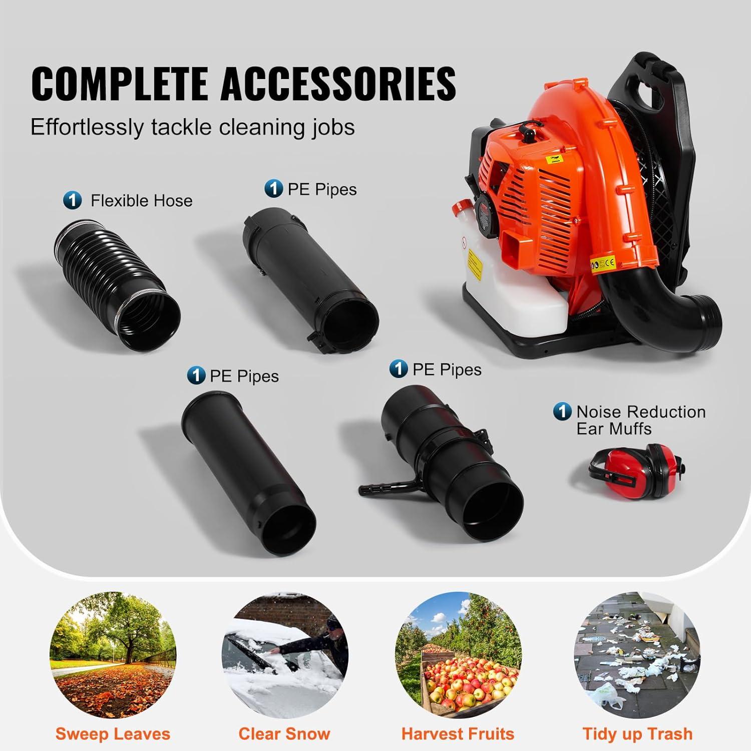 imageVEVOR 63CC Backpack Leaf Blower Gas Powered 189L Tank Delivers 1110CFM ampamp 220MPH Perfect for Garden Maintenance Clearing Leaves ampamp Snow79CC Backpack