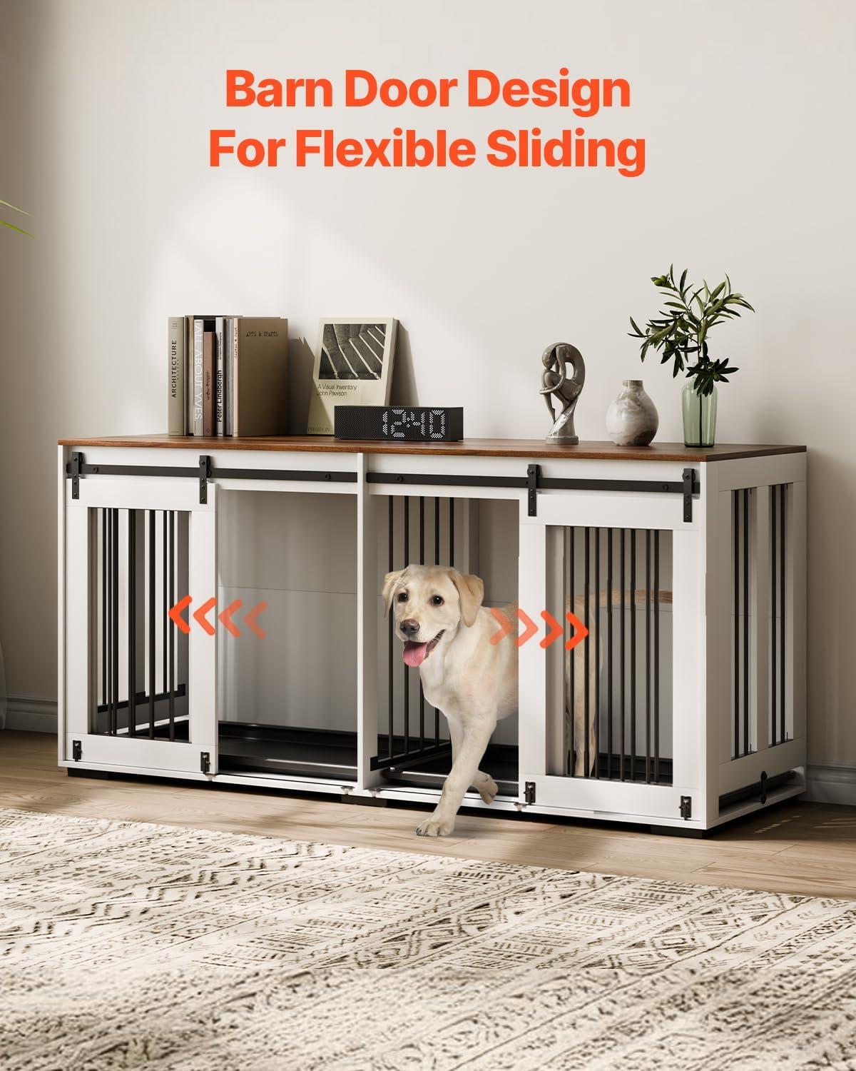 imageVEVOR 72quotDog Crate Furniture for 2 DogsDouble Dog Crate Furniture with Double Sliding DoorsLarge Dog Crate TV Stand with Removable TraySteel Frame Double Dog Crate for SmallMediumLarge Dogs White71