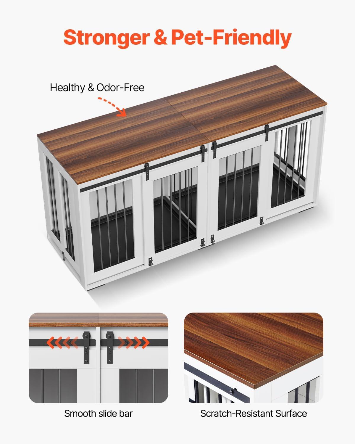imageVEVOR 72quotDog Crate Furniture for 2 DogsDouble Dog Crate Furniture with Double Sliding DoorsLarge Dog Crate TV Stand with Removable TraySteel Frame Double Dog Crate for SmallMediumLarge Dogs White71