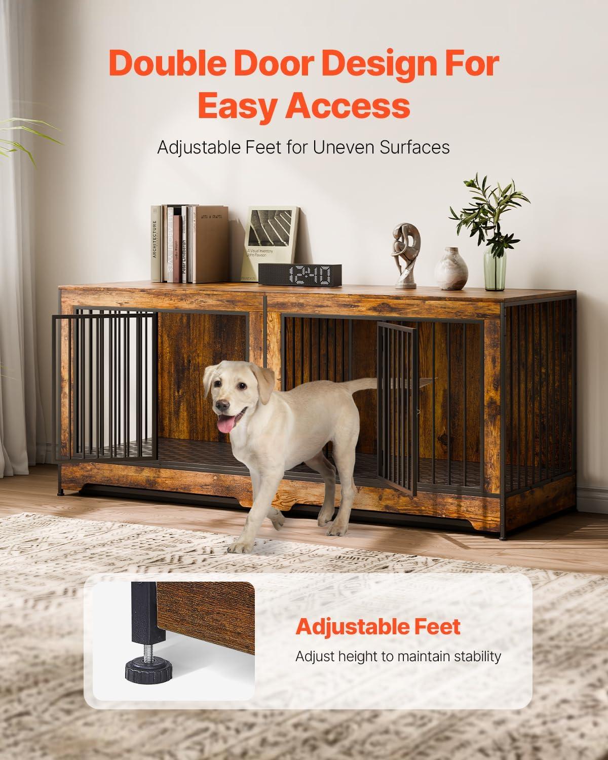 imageVEVOR 72quotDog Crate Furniture for 2 DogsDouble Dog Crate Furniture with Double Sliding DoorsLarge Dog Crate TV Stand with Removable TraySteel Frame Double Dog Crate for SmallMediumLarge Dogs White75