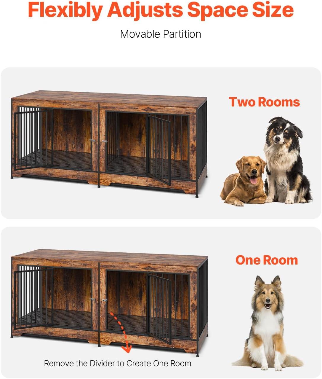 imageVEVOR 72quotDog Crate Furniture for 2 DogsDouble Dog Crate Furniture with Double Sliding DoorsLarge Dog Crate TV Stand with Removable TraySteel Frame Double Dog Crate for SmallMediumLarge Dogs White75