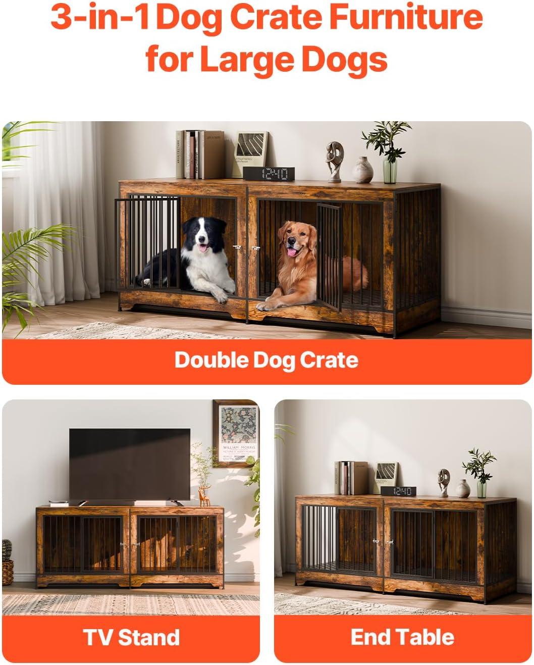 imageVEVOR 72quotDog Crate Furniture for 2 DogsDouble Dog Crate Furniture with Double Sliding DoorsLarge Dog Crate TV Stand with Removable TraySteel Frame Double Dog Crate for SmallMediumLarge Dogs White75