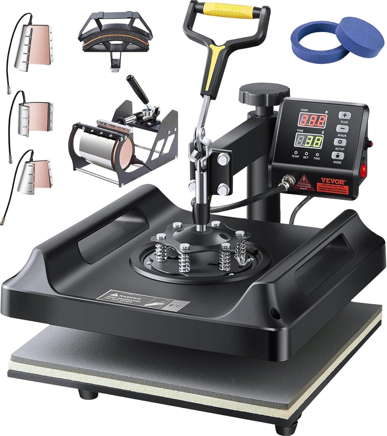 imageVEVOR 8 in 1 Heat Press Machine 15x15 Inch 360 Swing Away Tshirt Press Digital Professional Sublimation Heat Transfer for T Shirts Hat Cap Mug PlateBlack