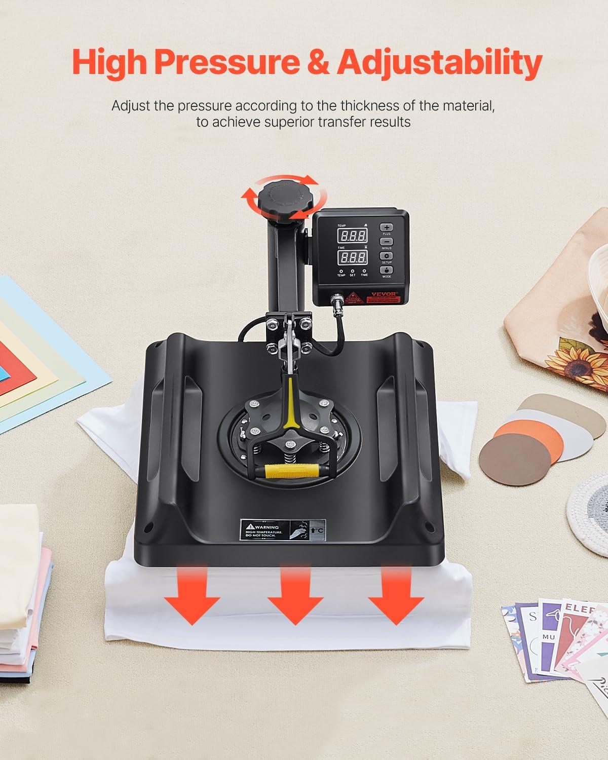 imageVEVOR 8 in 1 Heat Press Machine 15x15 Inch 360 Swing Away Tshirt Press Digital Professional Sublimation Heat Transfer for T Shirts Hat Cap Mug PlateBlack