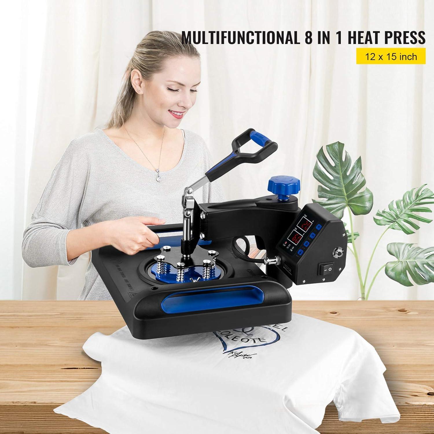 imageVEVOR 8 in 1 Heat Press Machine 15x15 Inch 360 Swing Away Tshirt Press Digital Professional Sublimation Heat Transfer for T Shirts Hat Cap Mug PlateBlue