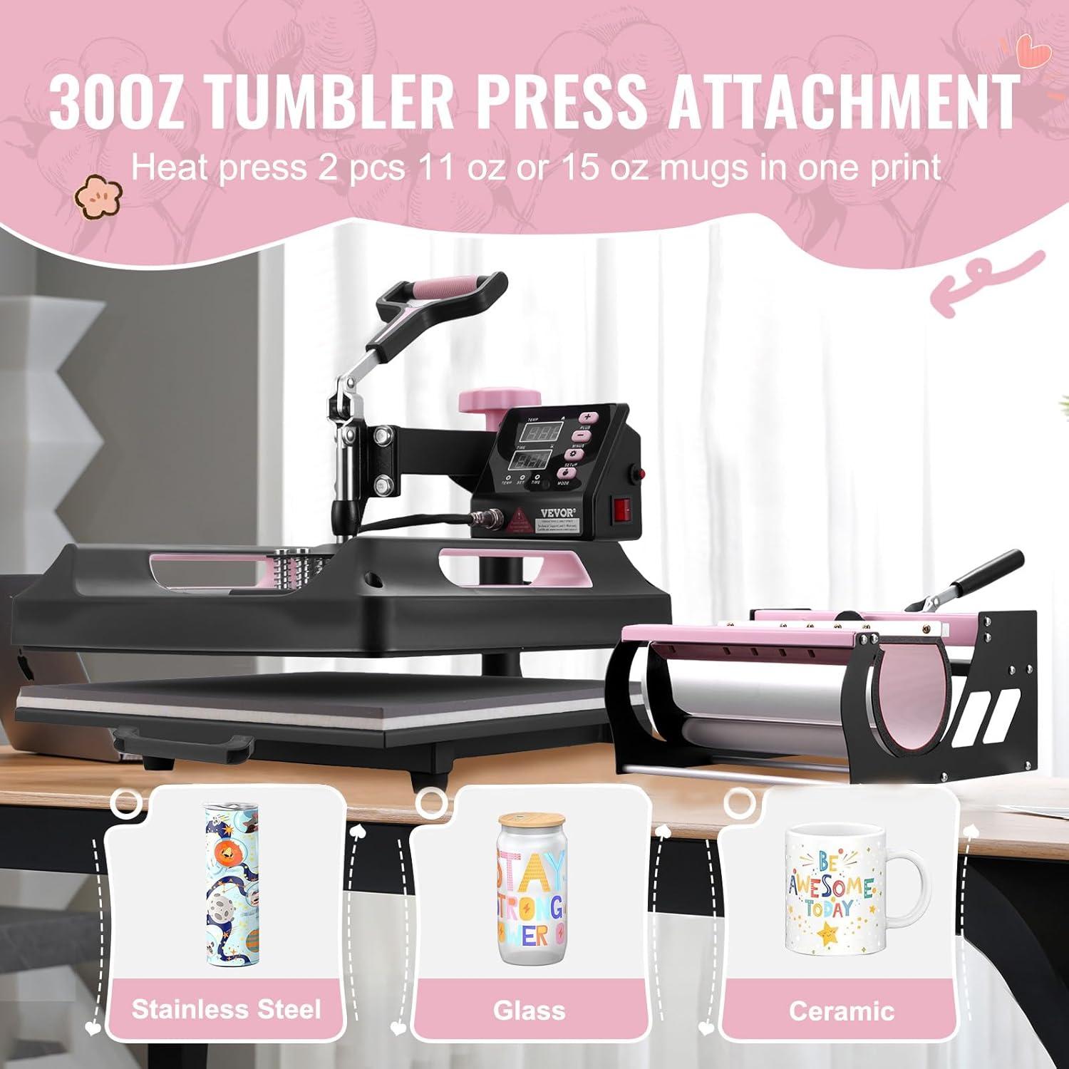 imageVEVOR 8 in 1 Heat Press Machine 15x15 Inch 360 Swing Away Tshirt Press Digital Professional Sublimation Heat Transfer for T Shirts Hat Cap Mug PlatePink