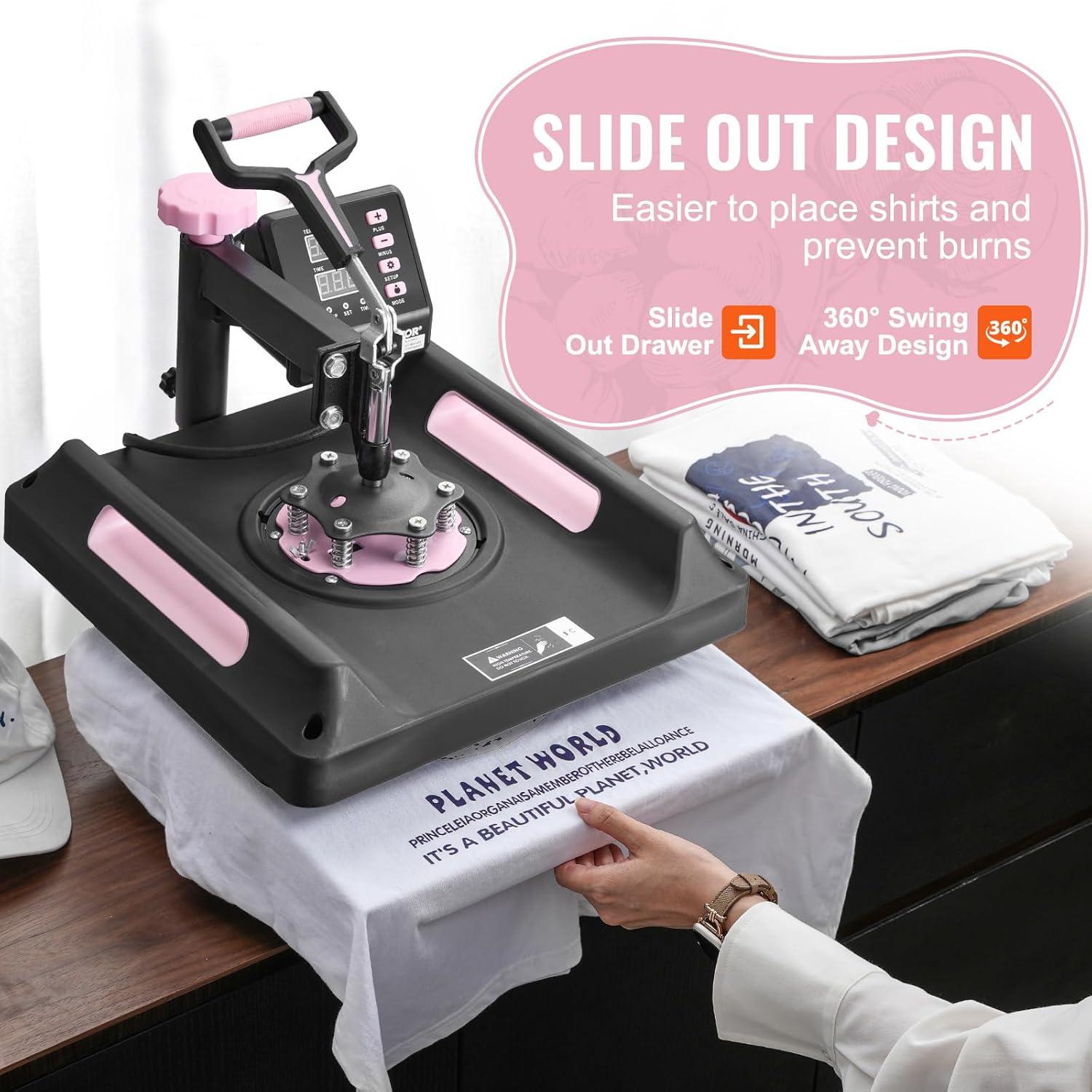 imageVEVOR 8 in 1 Heat Press Machine 15x15 Inch 360 Swing Away Tshirt Press Digital Professional Sublimation Heat Transfer for T Shirts Hat Cap Mug PlatePink