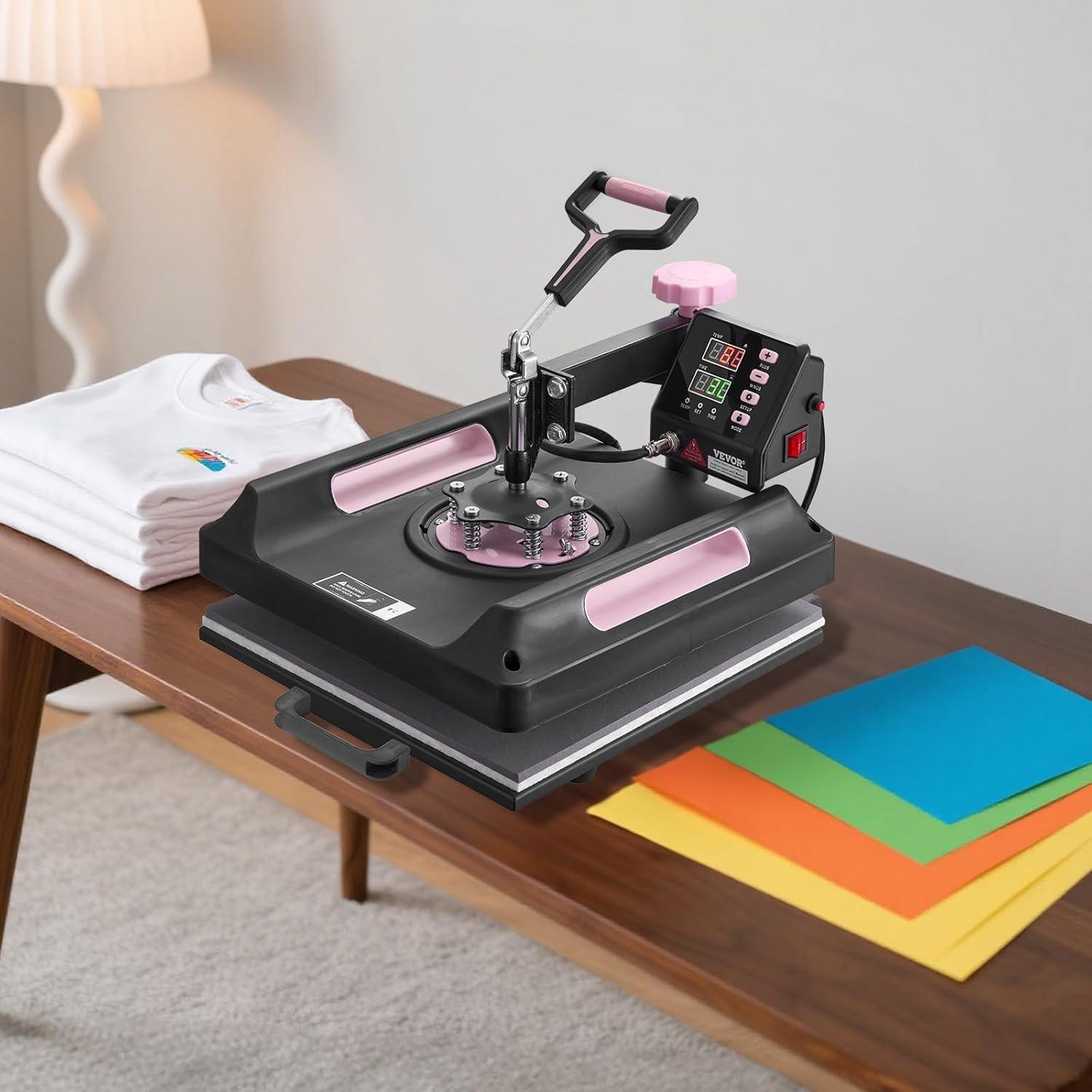 imageVEVOR 8 in 1 Heat Press Machine 15x15 Inch 360 Swing Away Tshirt Press Digital Professional Sublimation Heat Transfer for T Shirts Hat Cap Mug PlatePink