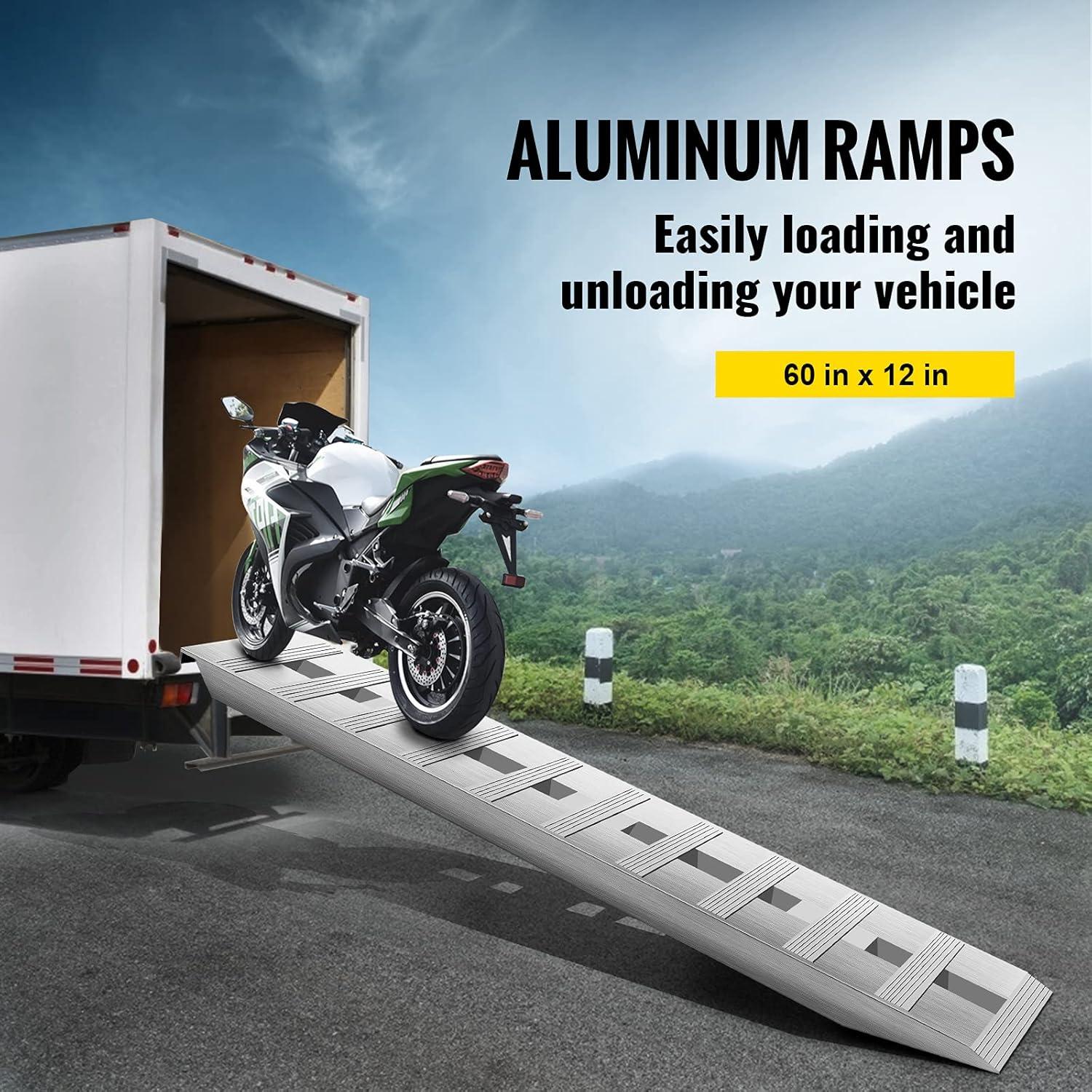 imageVEVOR Aluminum Ramps 1250lbs Straight Ramp with Treads and Load Straps Portable Loading Ramp for Motorcycles ATVs Trucks Lawn Mower Dirt Bike Garden Tractor 78quot L x 12quot W 2Pcs6000lbs