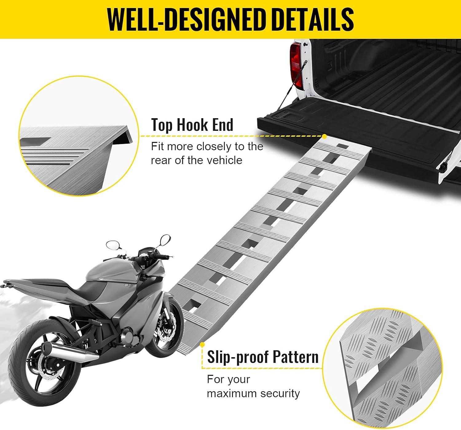imageVEVOR Aluminum Ramps 1250lbs Straight Ramp with Treads and Load Straps Portable Loading Ramp for Motorcycles ATVs Trucks Lawn Mower Dirt Bike Garden Tractor 78quot L x 12quot W 2Pcs6000lbs