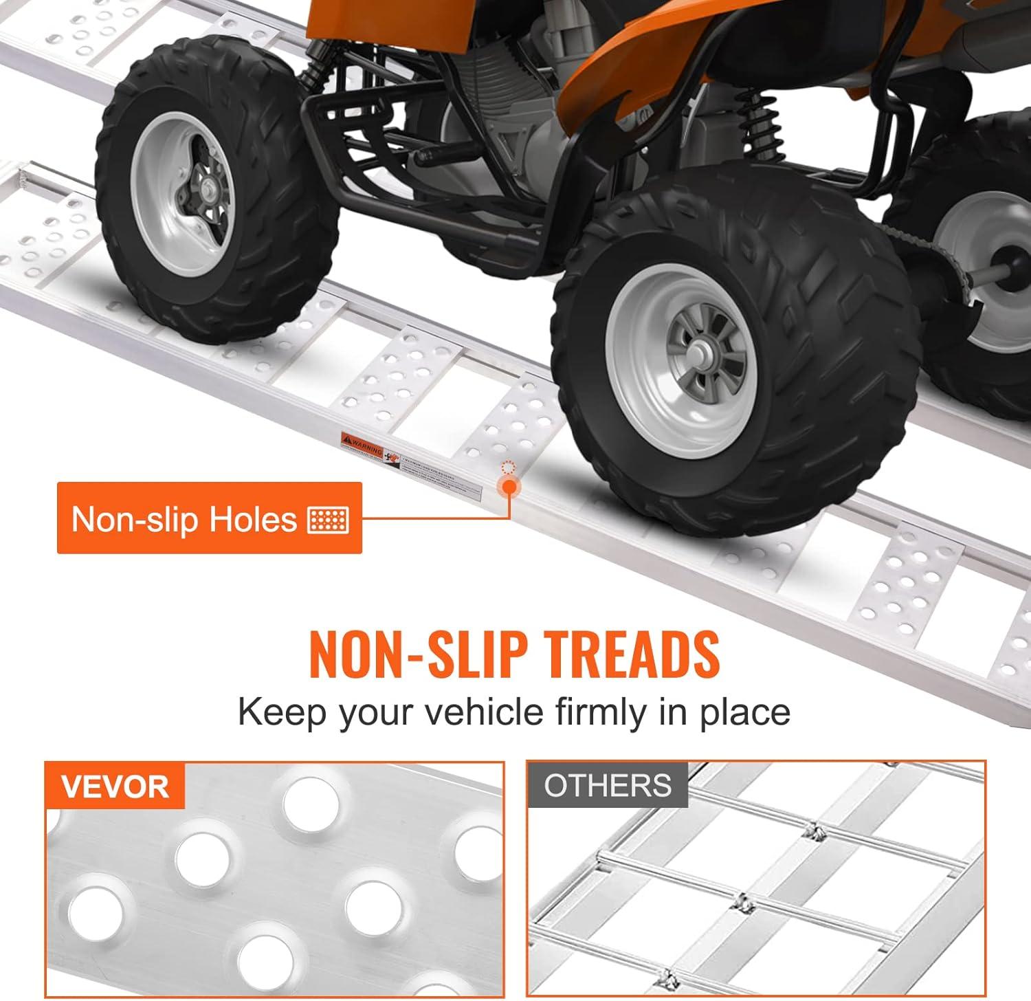 imageVEVOR Aluminum Ramps 1250lbs Straight Ramp with Treads and Load Straps Portable Loading Ramp for Motorcycles ATVs Trucks Lawn Mower Dirt Bike Garden Tractor 78quot L x 12quot W 2Pcs1250lbs