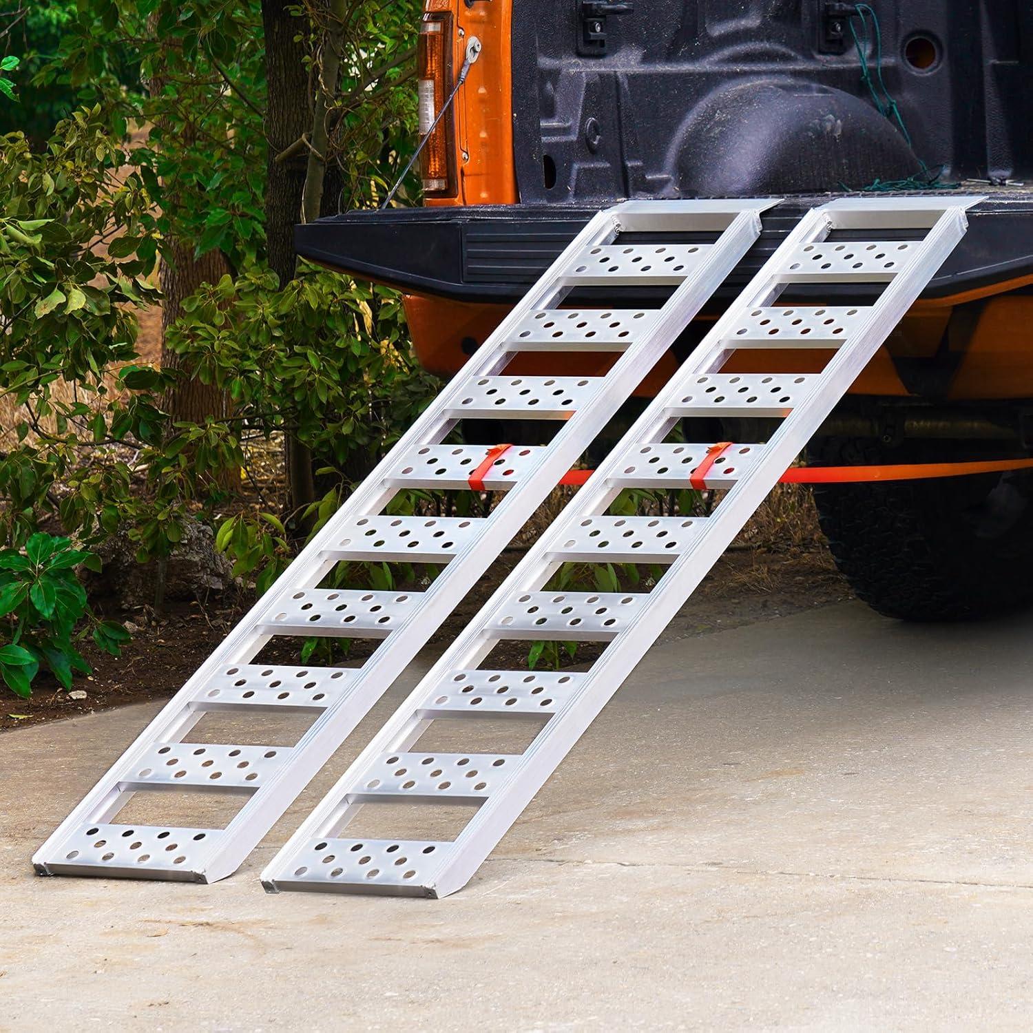 imageVEVOR Aluminum Ramps 1250lbs Straight Ramp with Treads and Load Straps Portable Loading Ramp for Motorcycles ATVs Trucks Lawn Mower Dirt Bike Garden Tractor 78quot L x 12quot W 2Pcs1250lbs