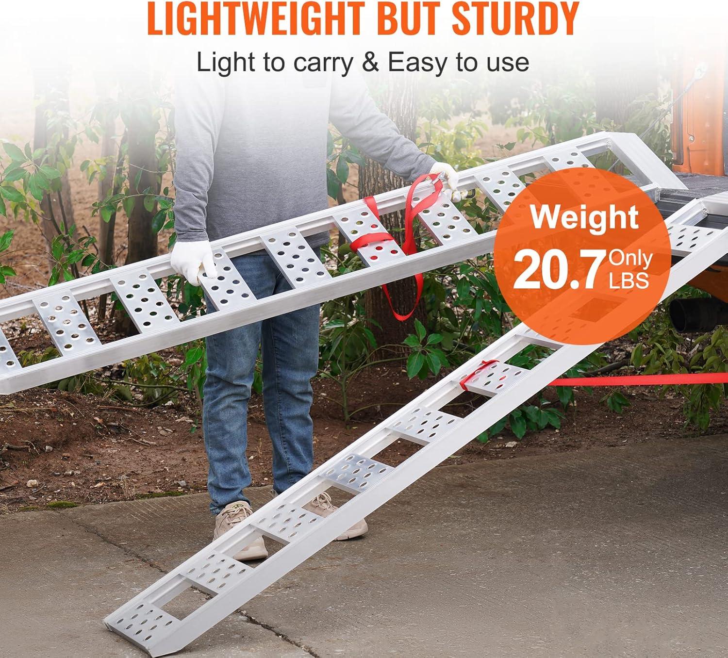 imageVEVOR Aluminum Ramps 1250lbs Straight Ramp with Treads and Load Straps Portable Loading Ramp for Motorcycles ATVs Trucks Lawn Mower Dirt Bike Garden Tractor 78quot L x 12quot W 2Pcs1250lbs