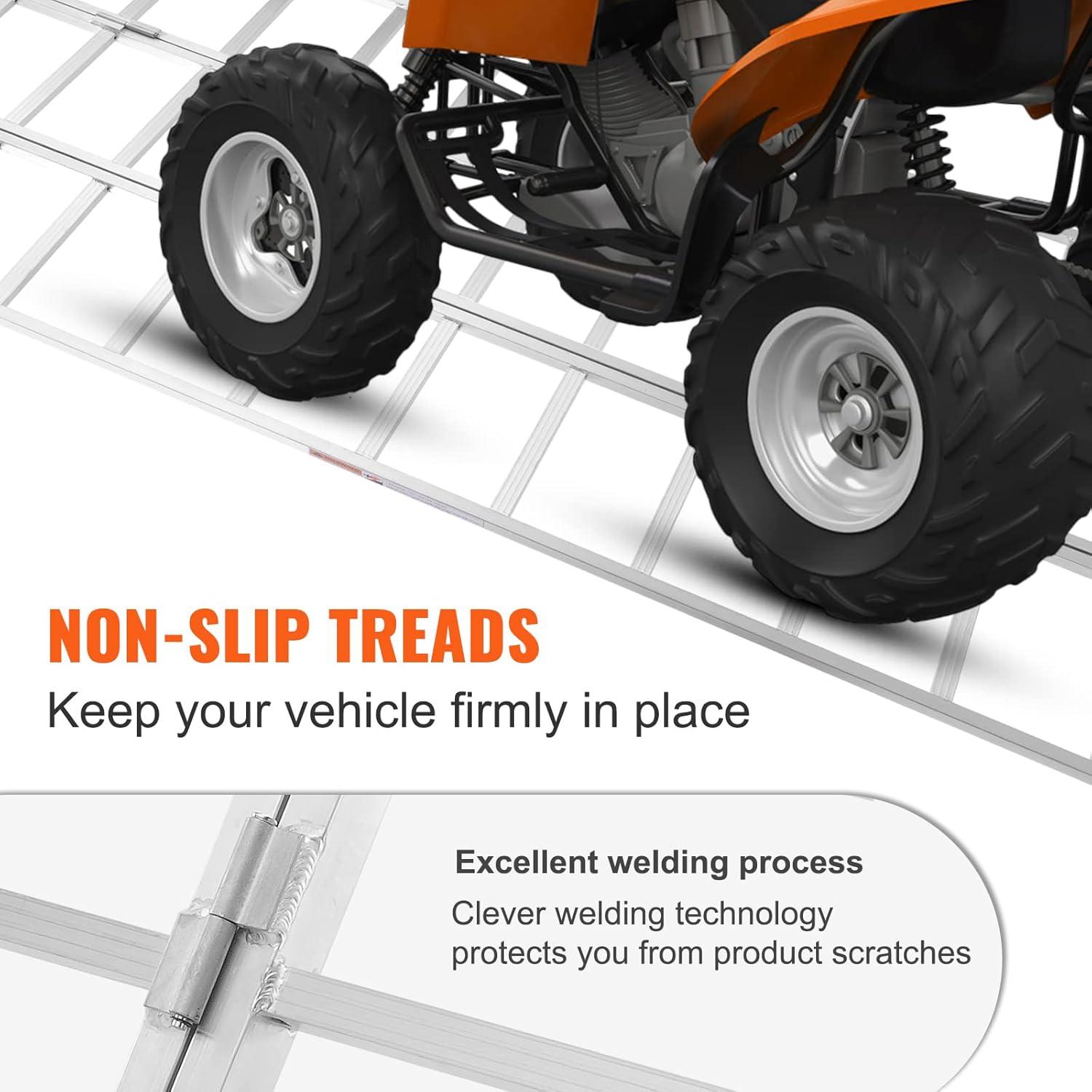 imageVEVOR Aluminum Ramps 1250lbs Straight Ramp with Treads and Load Straps Portable Loading Ramp for Motorcycles ATVs Trucks Lawn Mower Dirt Bike Garden Tractor 78quot L x 12quot W 2Pcs1500lbs