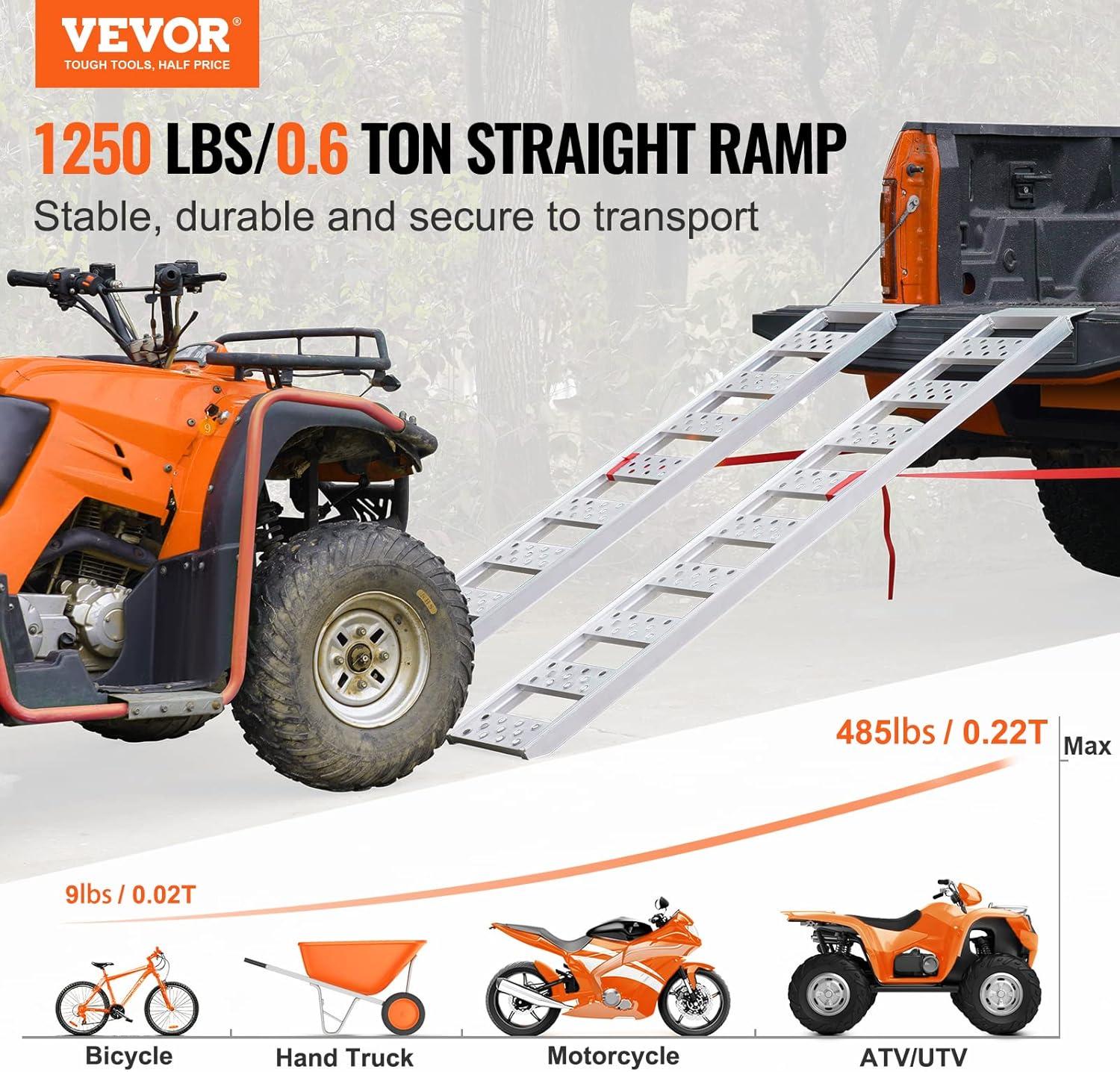 imageVEVOR Aluminum Ramps 1250lbs Straight Ramp with Treads and Load Straps Portable Loading Ramp for Motorcycles ATVs Trucks Lawn Mower Dirt Bike Garden Tractor 78quot L x 12quot W 2Pcs1250lbs