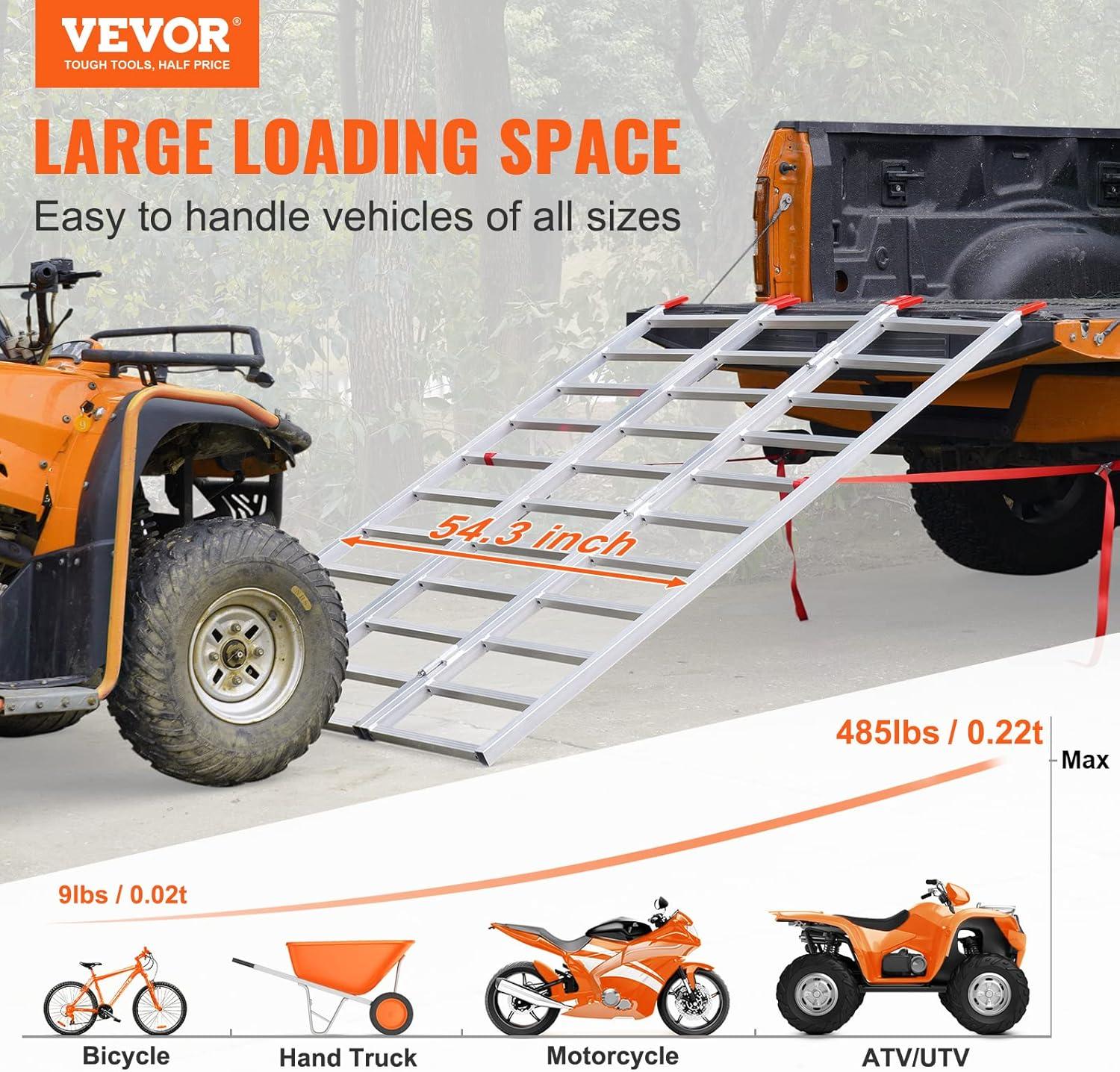 imageVEVOR Aluminum Ramps 1250lbs Straight Ramp with Treads and Load Straps Portable Loading Ramp for Motorcycles ATVs Trucks Lawn Mower Dirt Bike Garden Tractor 78quot L x 12quot W 2Pcs1500lbs