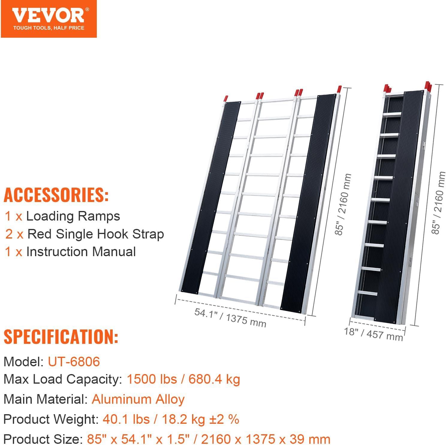imageVEVOR Aluminum Ramps 880 LBS Capacity 472quot x 85quot Loading Ramps for Motorcycle Dirt Bike Trailer ATV UTV Garden Tractor and Lawn Mower 2PCS1500 lbs