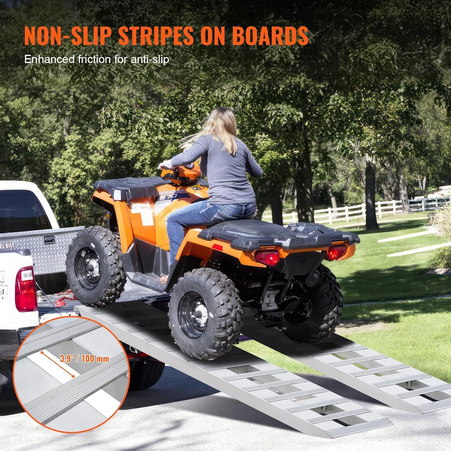 imageVEVOR Aluminum Ramps 880 LBS Capacity 472quot x 85quot Loading Ramps for Motorcycle Dirt Bike Trailer ATV UTV Garden Tractor and Lawn Mower 2PCS6000lbs