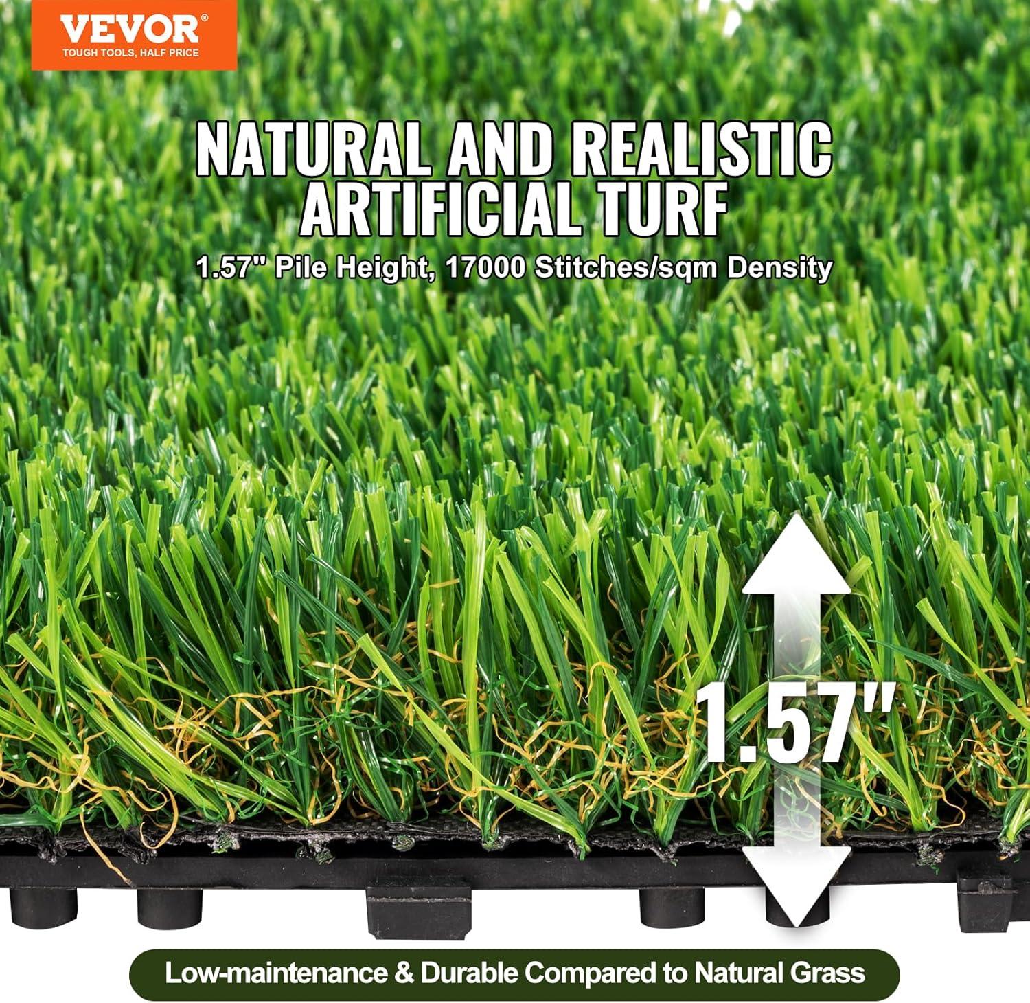 imageVEVOR Artifical Grass Turf 5 x 10 ft Thick Grass Rug Indoor Outdoor 138quot Realistic Synthetic Grass Mat with Drainage Holes Perfect for Patio Garden Lawn Home Backyard Dog Mats18 Pack  12x12