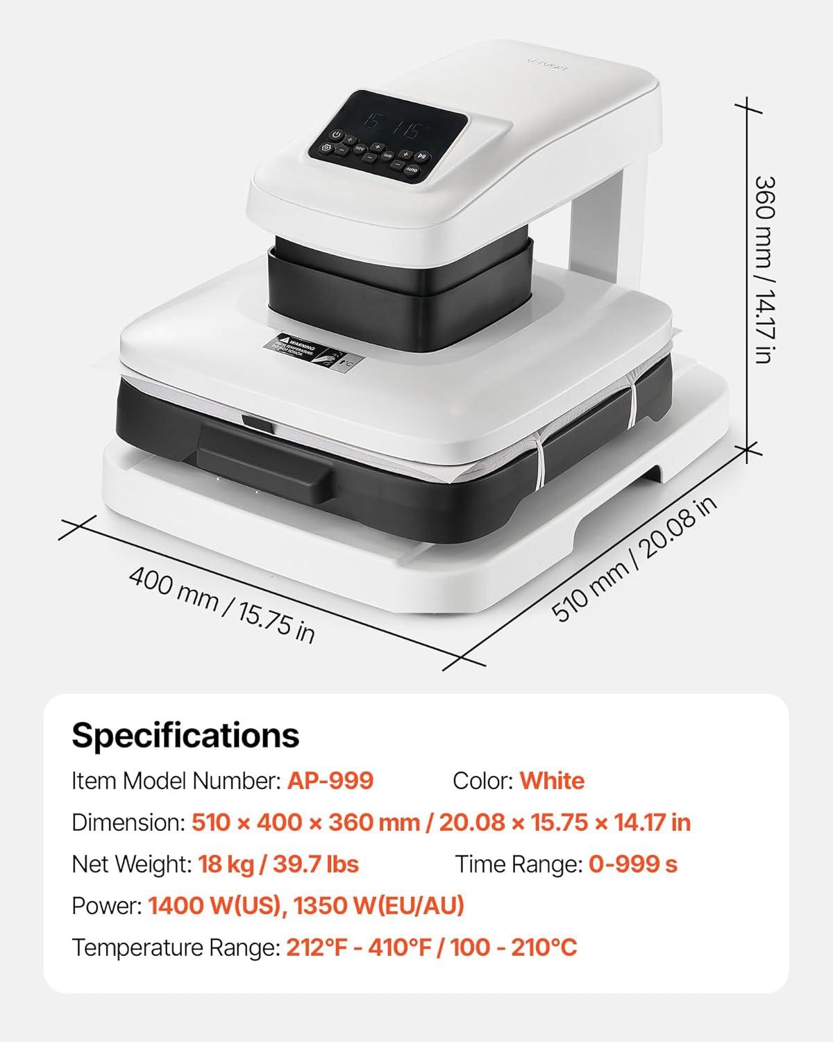 imageVEVOR Auto Heat Press Machine 15 x 15 inch TShirt Press Machine with Auto Release and Adjustable Pressure Digital Display Rapid Heating for Sublimation Vinyl Heat Transfer Projects WhiteWhite