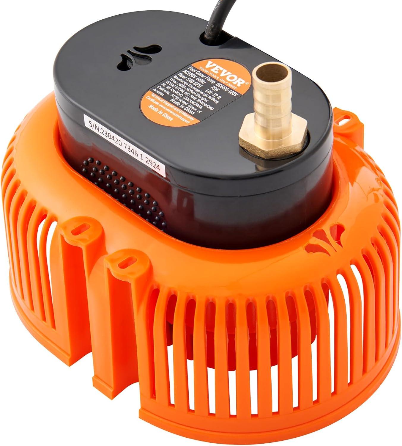 imageVEVOR Automatic Pool Cover Pump 12 HP 1600 GPH 120V Submersible Swimming Pool Cover Pump with 25 ft Power Cord 25 ft Max Head Lift Water Removal and Transfer Pump for Pool Draining Hot Tubs110 HP 540 GPH