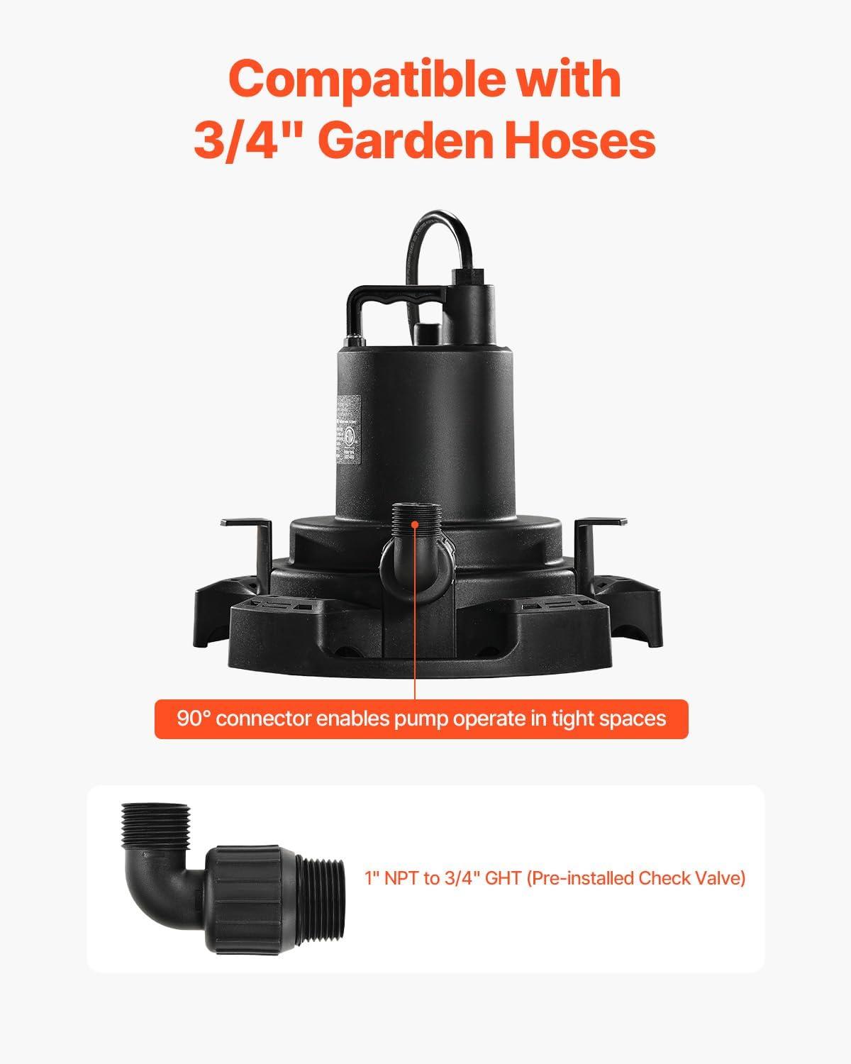 imageVEVOR Automatic Pool Cover Pump 12 HP 1600 GPH 120V Submersible Swimming Pool Cover Pump with 25 ft Power Cord 25 ft Max Head Lift Water Removal and Transfer Pump for Pool Draining Hot Tubs12 HP 1600 GPH