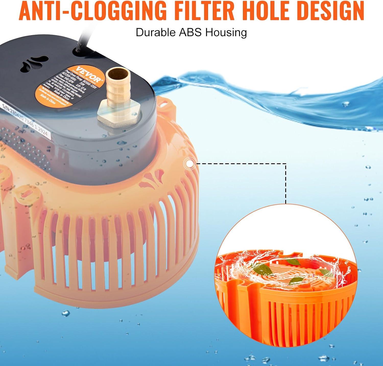 imageVEVOR Automatic Pool Cover Pump 12 HP 1600 GPH 120V Submersible Swimming Pool Cover Pump with 25 ft Power Cord 25 ft Max Head Lift Water Removal and Transfer Pump for Pool Draining Hot Tubs110 HP 540 GPH