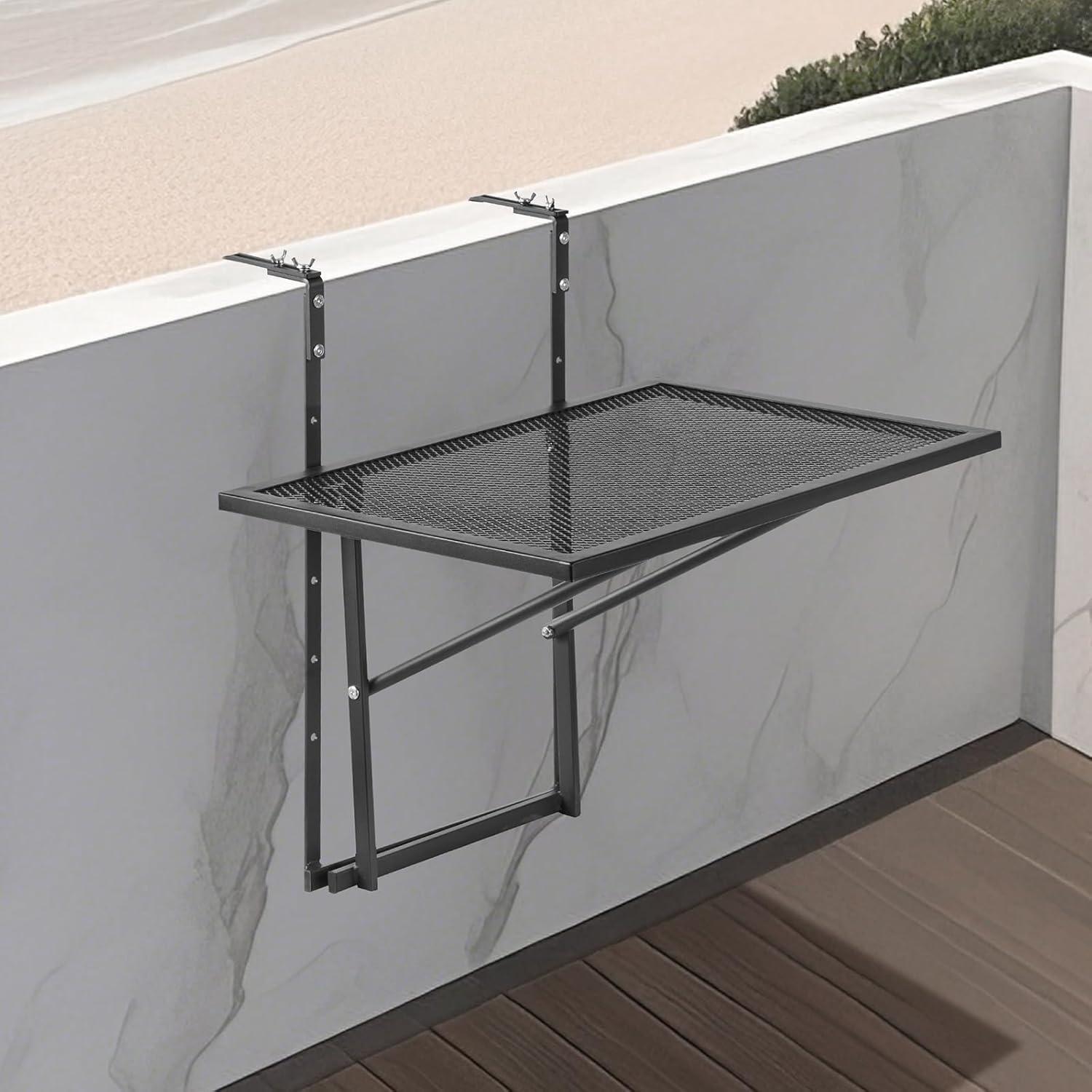 imageVEVOR Balcony Hanging Table 24 x 16 inch Metal Folding Balcony Railing Table Outdoor Balcony Bar Table for Railings 5Level Adjustable Fit Railing from 1quot to 47quot Serving Table for Patio ampamp Deck