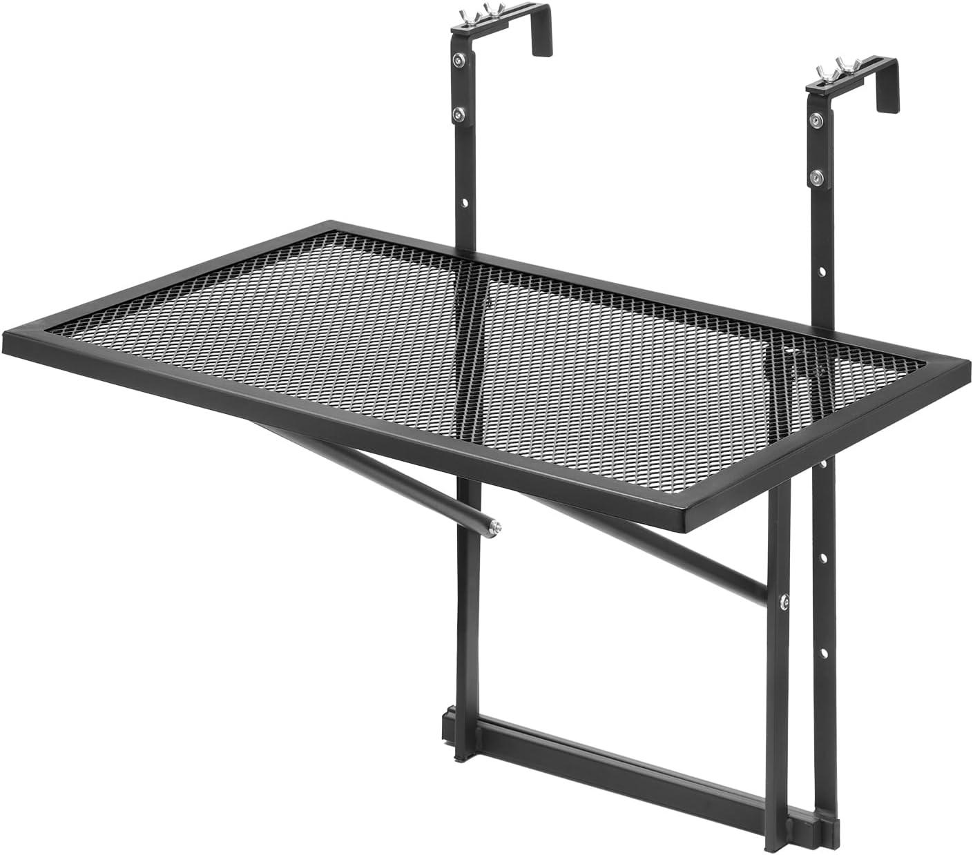 imageVEVOR Balcony Hanging Table 24 x 16 inch Metal Folding Balcony Railing Table Outdoor Balcony Bar Table for Railings 5Level Adjustable Fit Railing from 1quot to 47quot Serving Table for Patio ampamp Deck