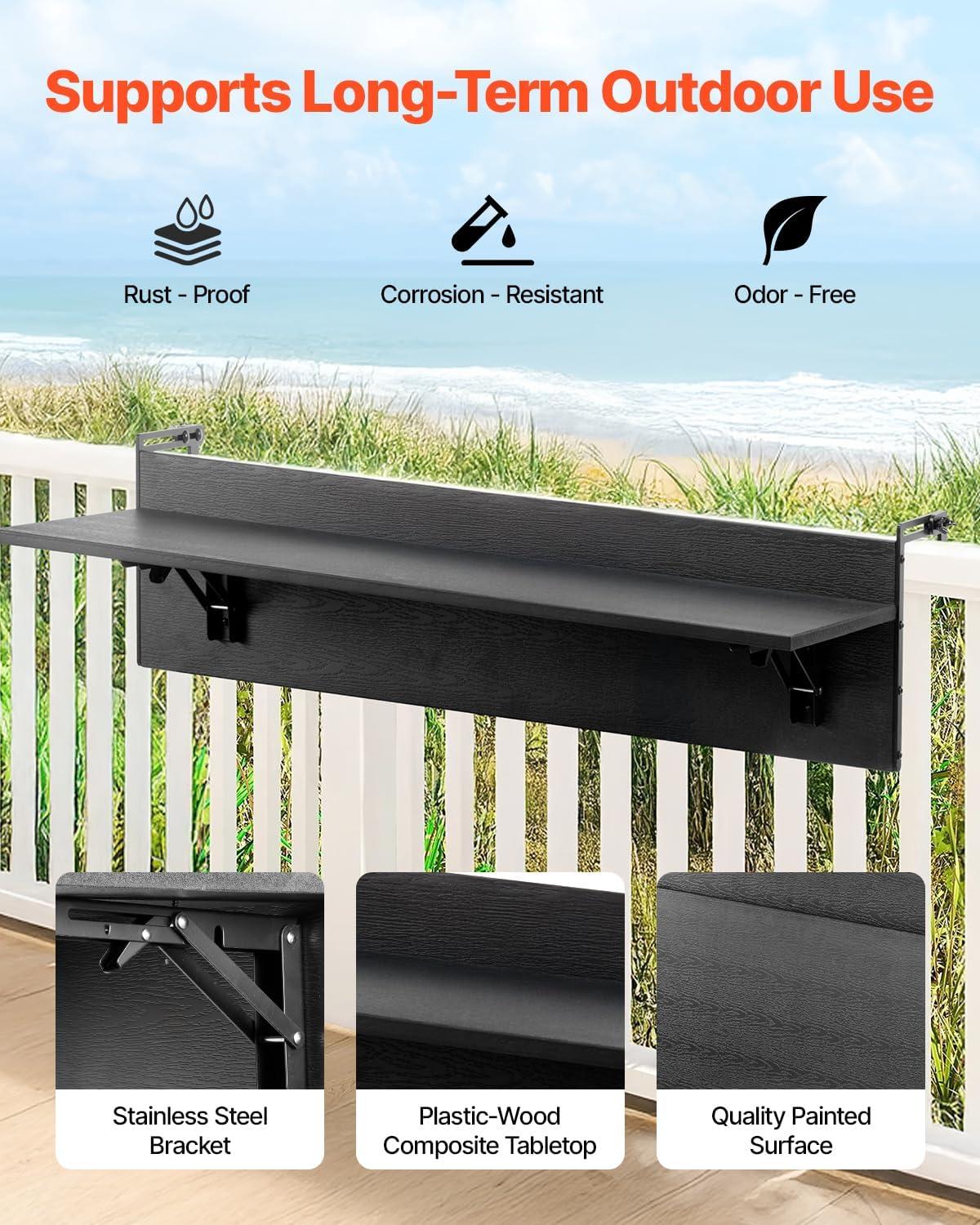 imageVEVOR Balcony Hanging Table 315 x 12 inch Folding Balcony Railing Table Outdoor Bar Table 50 lbs Loading Fit Railing from 1quot to 43quot Serving for Patio ampamp Deck315 x 12 inch