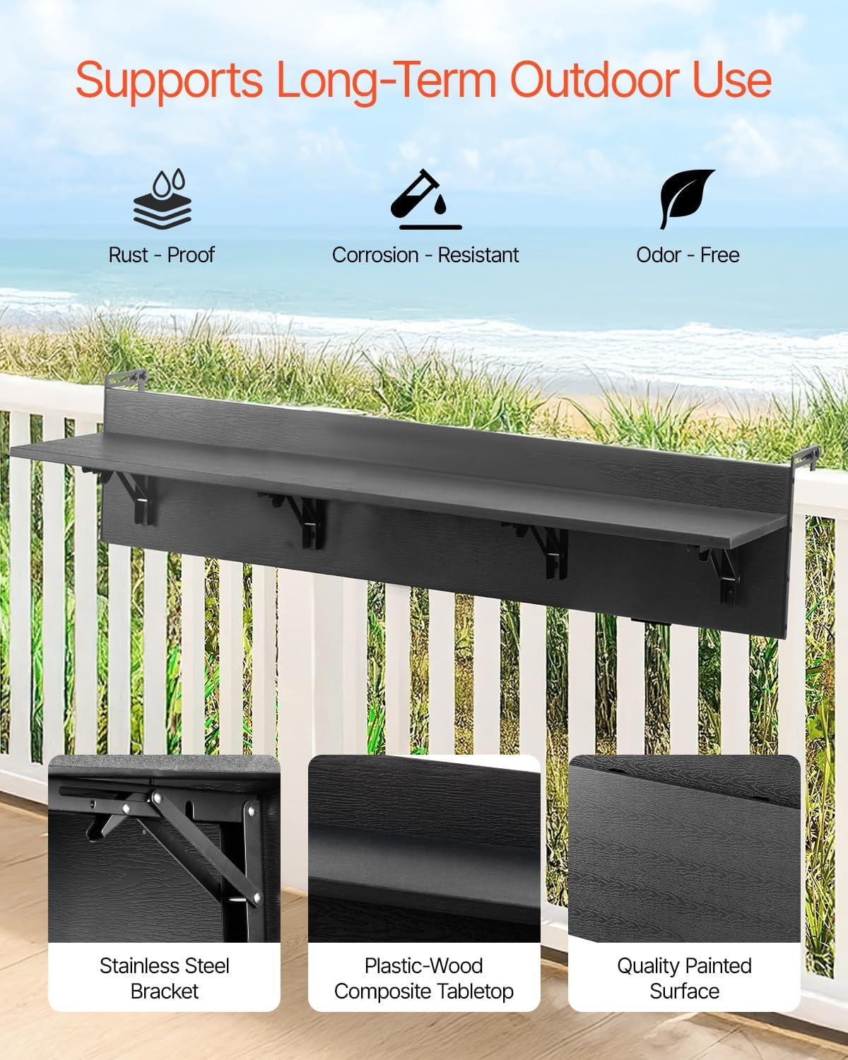 imageVEVOR Balcony Hanging Table 315 x 12 inch Folding Balcony Railing Table Outdoor Bar Table 50 lbs Loading Fit Railing from 1quot to 43quot Serving for Patio ampamp Deck59 x 12 inch