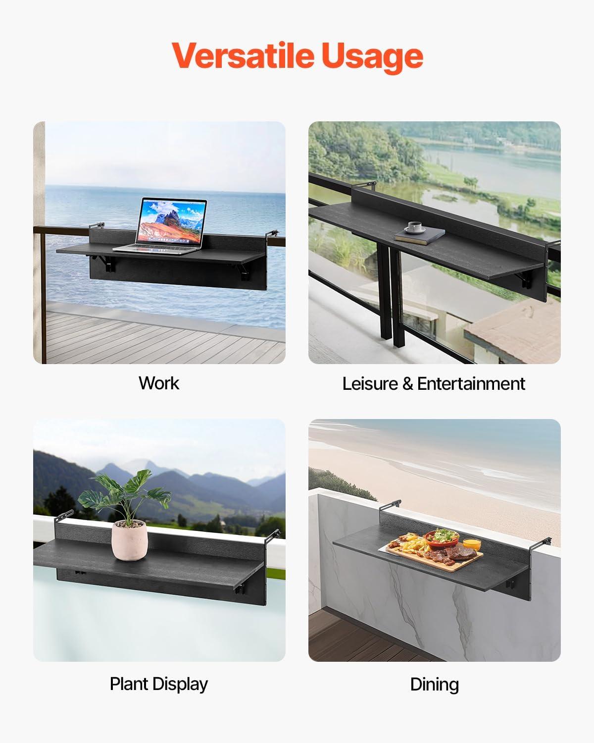 imageVEVOR Balcony Hanging Table 315 x 12 inch Folding Balcony Railing Table Outdoor Bar Table 50 lbs Loading Fit Railing from 1quot to 43quot Serving for Patio ampamp Deck315 x 12 inch