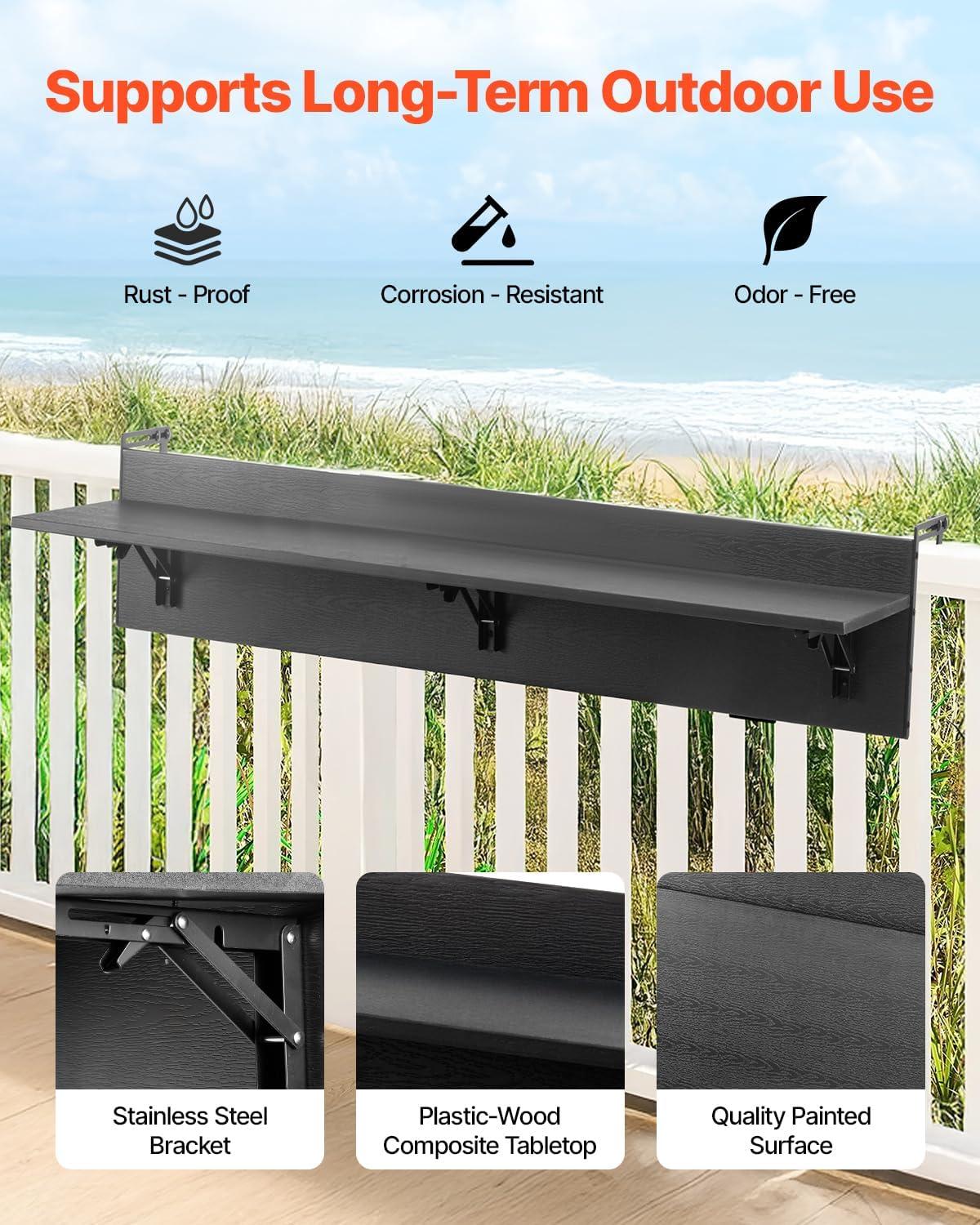 imageVEVOR Balcony Hanging Table 315 x 12 inch Folding Balcony Railing Table Outdoor Bar Table 50 lbs Loading Fit Railing from 1quot to 43quot Serving for Patio ampamp Deck48 x 12 inch