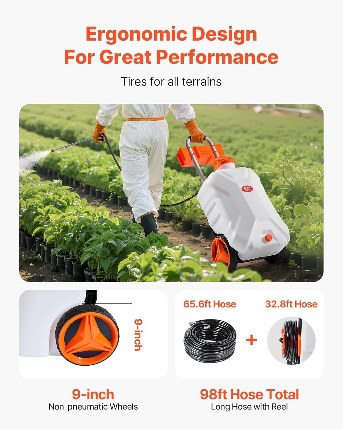 imageVEVOR Battery Powered Backpack Sprayer 32 Gal Powerful Electric Backpack Sprayer 2 Retractable Wands ampamp 5 Nozzles Adjustable 090 PSI 2 Hour Runtime Portable Weed Sprayers for Yard Garden Lawn10 Gal Sprayer with Wheels