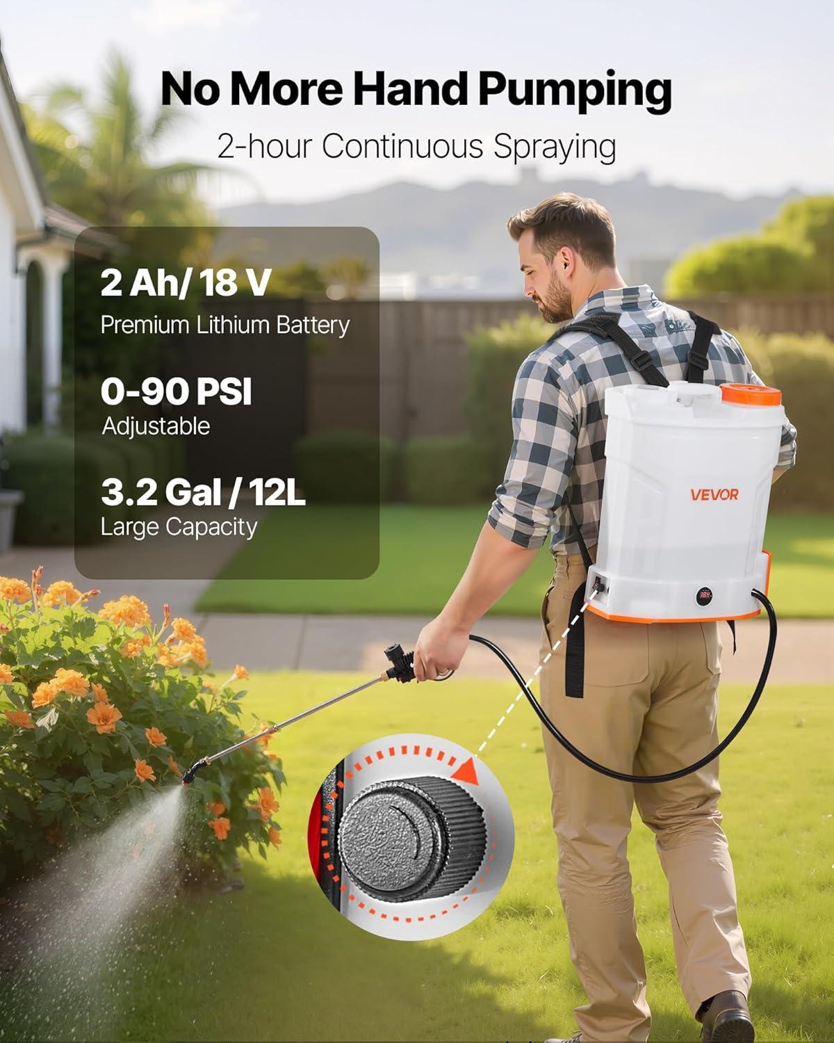 imageVEVOR Battery Powered Backpack Sprayer 32 Gal Powerful Electric Backpack Sprayer 2 Retractable Wands ampamp 5 Nozzles Adjustable 090 PSI 2 Hour Runtime Portable Weed Sprayers for Yard Garden Lawn32 Gal Backpack Sprayer
