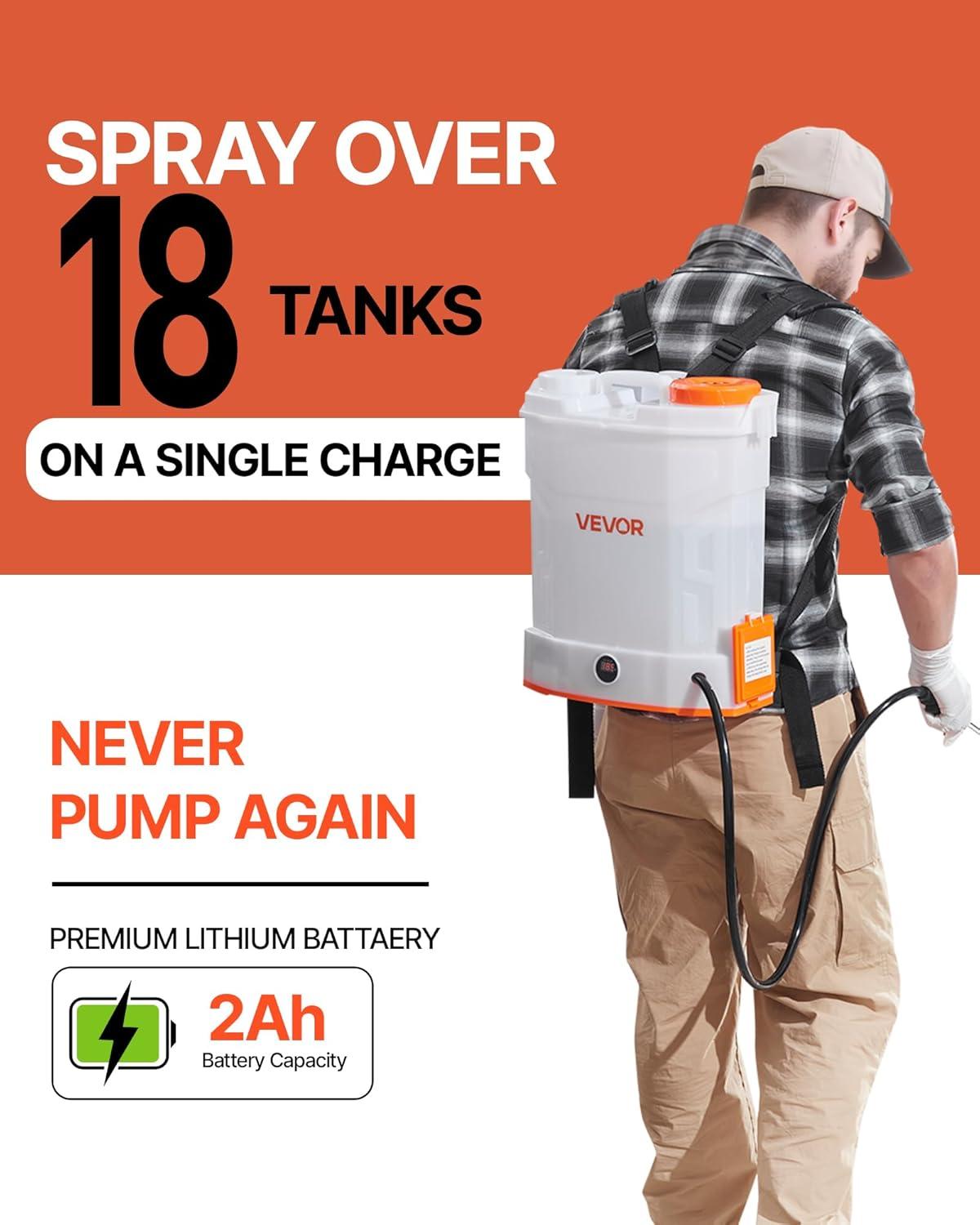 imageVEVOR Battery Powered Backpack Sprayer 32 Gal Powerful Electric Backpack Sprayer 2 Retractable Wands ampamp 5 Nozzles Adjustable 090 PSI 2 Hour Runtime Portable Weed Sprayers for Yard Garden Lawn32 Gal Backpack Sprayer