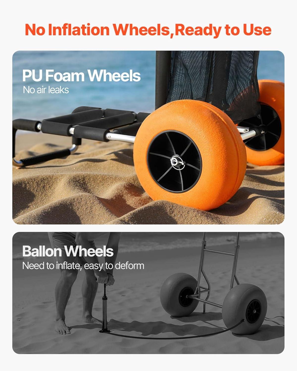 imageVEVOR Beach Dolly with Big Wheels for Sand 299quot x 154quot Cargo Deck w 12quot Balloon Wheels 165LBS Loading Capacity Folding Sand Cart ampamp 27quot to 447quot Adjustable Height Heavy Duty Cart for Beach30 x 15 Cargo Deck  12 Balloon Wheels