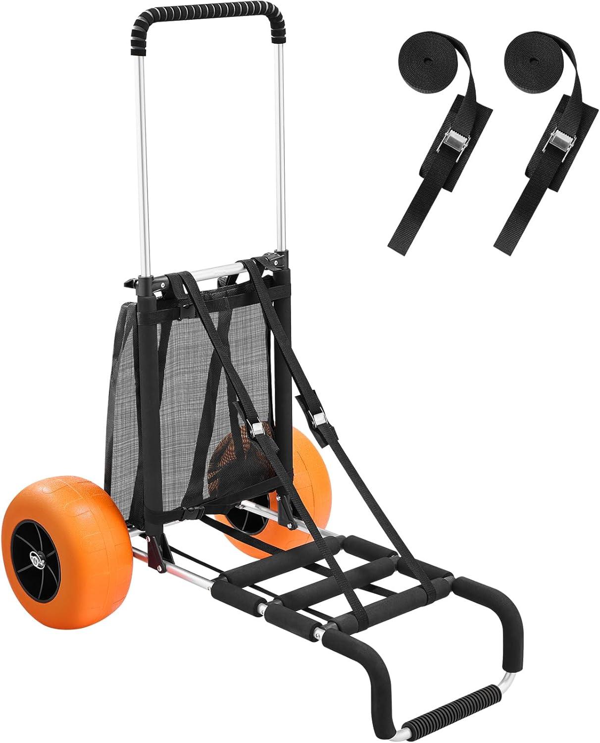 imageVEVOR Beach Dolly with Big Wheels for Sand 299quot x 154quot Cargo Deck w 12quot Balloon Wheels 165LBS Loading Capacity Folding Sand Cart ampamp 27quot to 447quot Adjustable Height Heavy Duty Cart for Beach30 x 15 Cargo Deck  12 Balloon Wheels