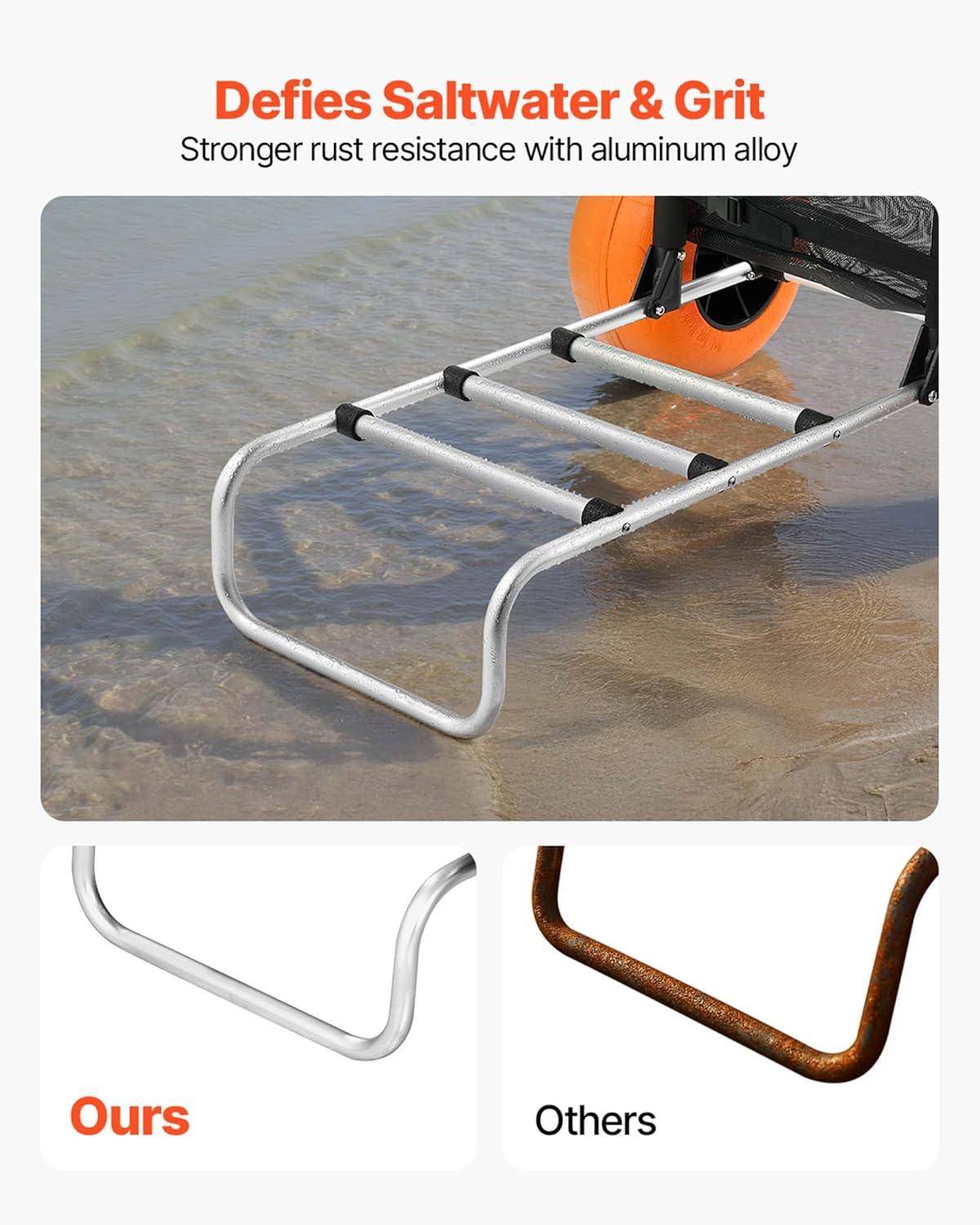 imageVEVOR Beach Dolly with Big Wheels for Sand 299quot x 154quot Cargo Deck w 12quot Balloon Wheels 165LBS Loading Capacity Folding Sand Cart ampamp 27quot to 447quot Adjustable Height Heavy Duty Cart for Beach30 x 15 Cargo Deck  12 Balloon Wheels
