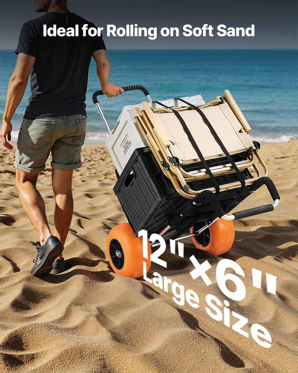 imageVEVOR Beach Dolly with Big Wheels for Sand 299quot x 154quot Cargo Deck w 12quot Balloon Wheels 165LBS Loading Capacity Folding Sand Cart ampamp 27quot to 447quot Adjustable Height Heavy Duty Cart for Beach30 x 15 Cargo Deck  12 Balloon Wheels