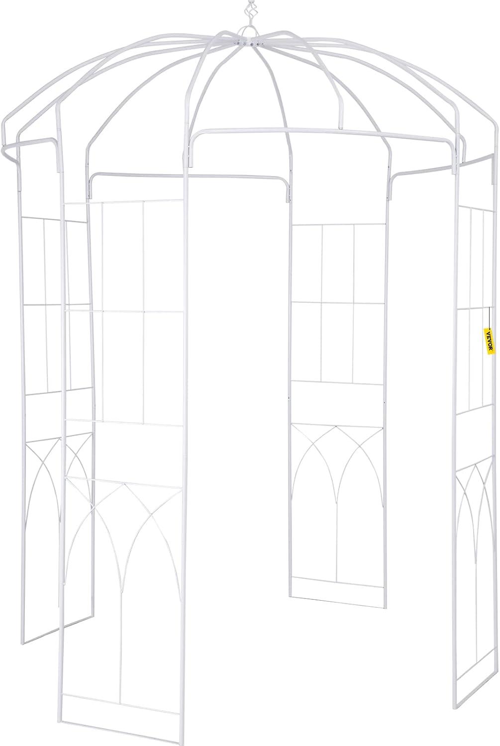 imageVEVOR Birdcage Shape Garden Arch 9 High x 66 Wide Heavy Duty Wrought Iron Arbor Wedding Trellis for Climbing Vines in Outdoor Garden Lawn Backyard Patio BlackWhite