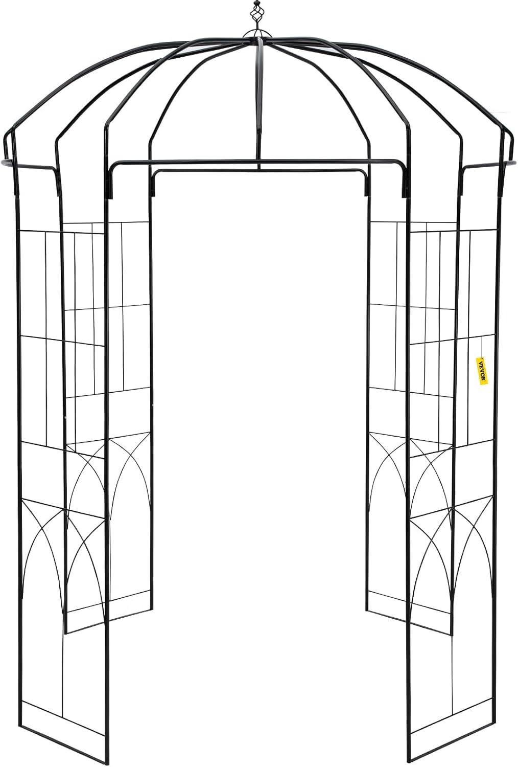 imageVEVOR Birdcage Shape Garden Arch 9 High x 66 Wide Heavy Duty Wrought Iron Arbor Wedding Trellis for Climbing Vines in Outdoor Garden Lawn Backyard Patio BlackBlack