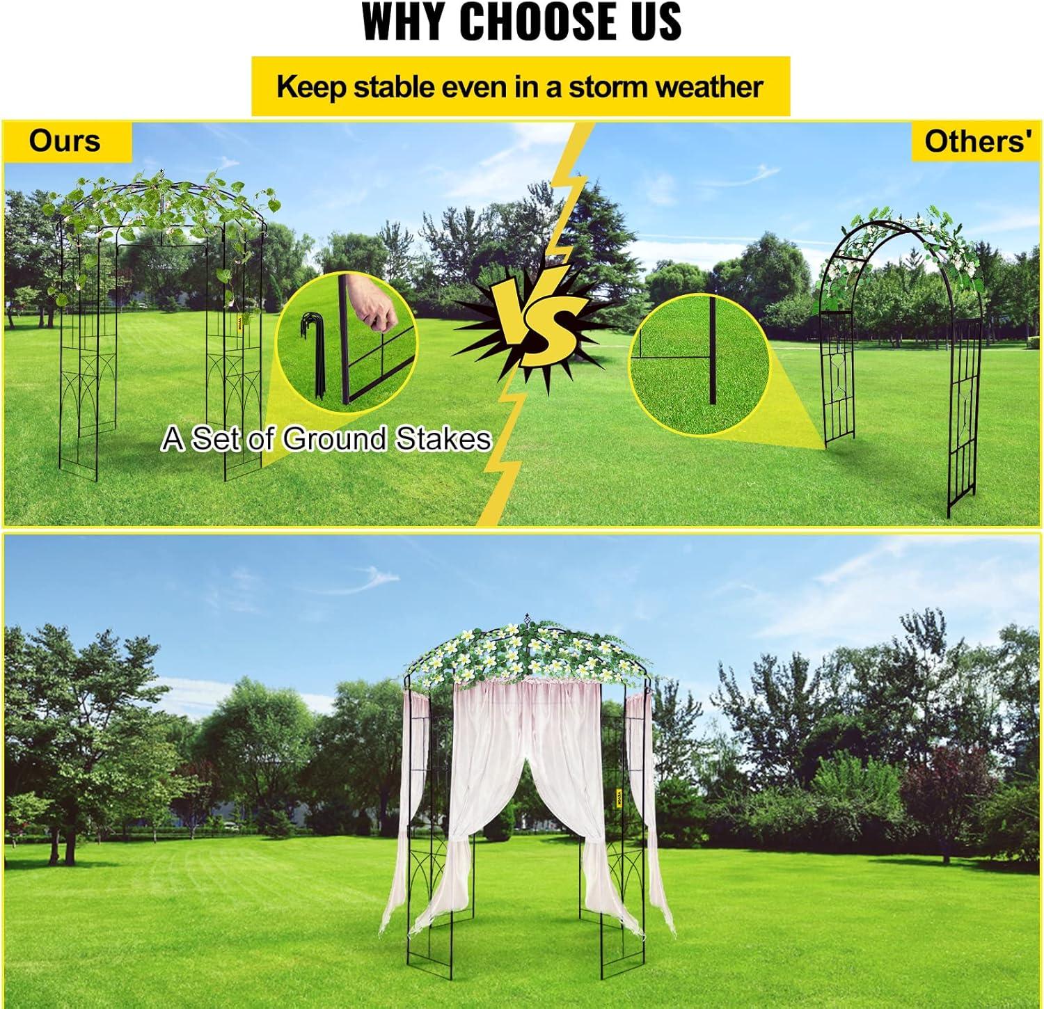 imageVEVOR Birdcage Shape Garden Arch 9 High x 66 Wide Heavy Duty Wrought Iron Arbor Wedding Trellis for Climbing Vines in Outdoor Garden Lawn Backyard Patio BlackBlack